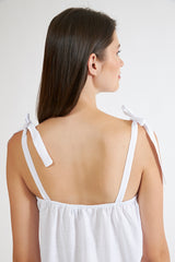 Harmony - Φόρεμα Μονόχρωμο Linen Cotton Ράντα Με Βολάν Off White