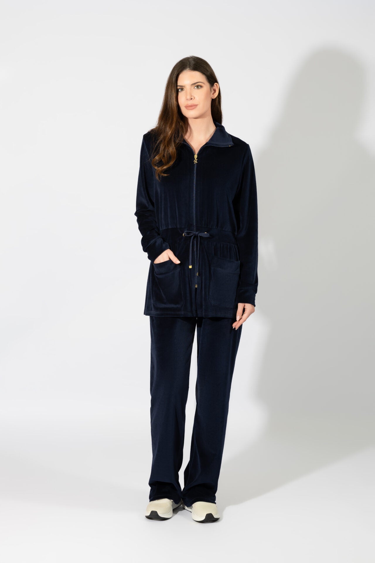 Harmony - Σετ Φόρμα Βελουτέ Με Μακρύ Σακάκι Κλασσική Γραμμή  Blue