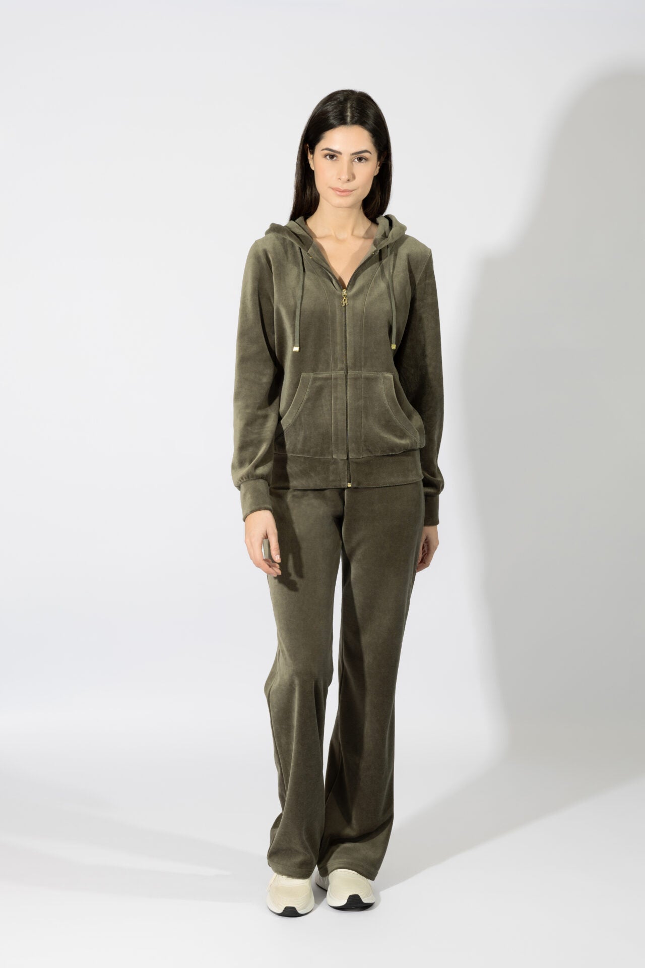 Harmony - Σετ Φόρμα Βελουτέ Με Κουκούλα  Olive