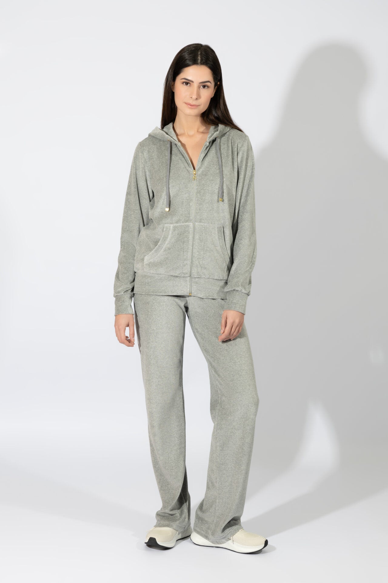 Harmony - Σετ Φόρμα Βελουτέ Με Κουκούλα  Grey Mel