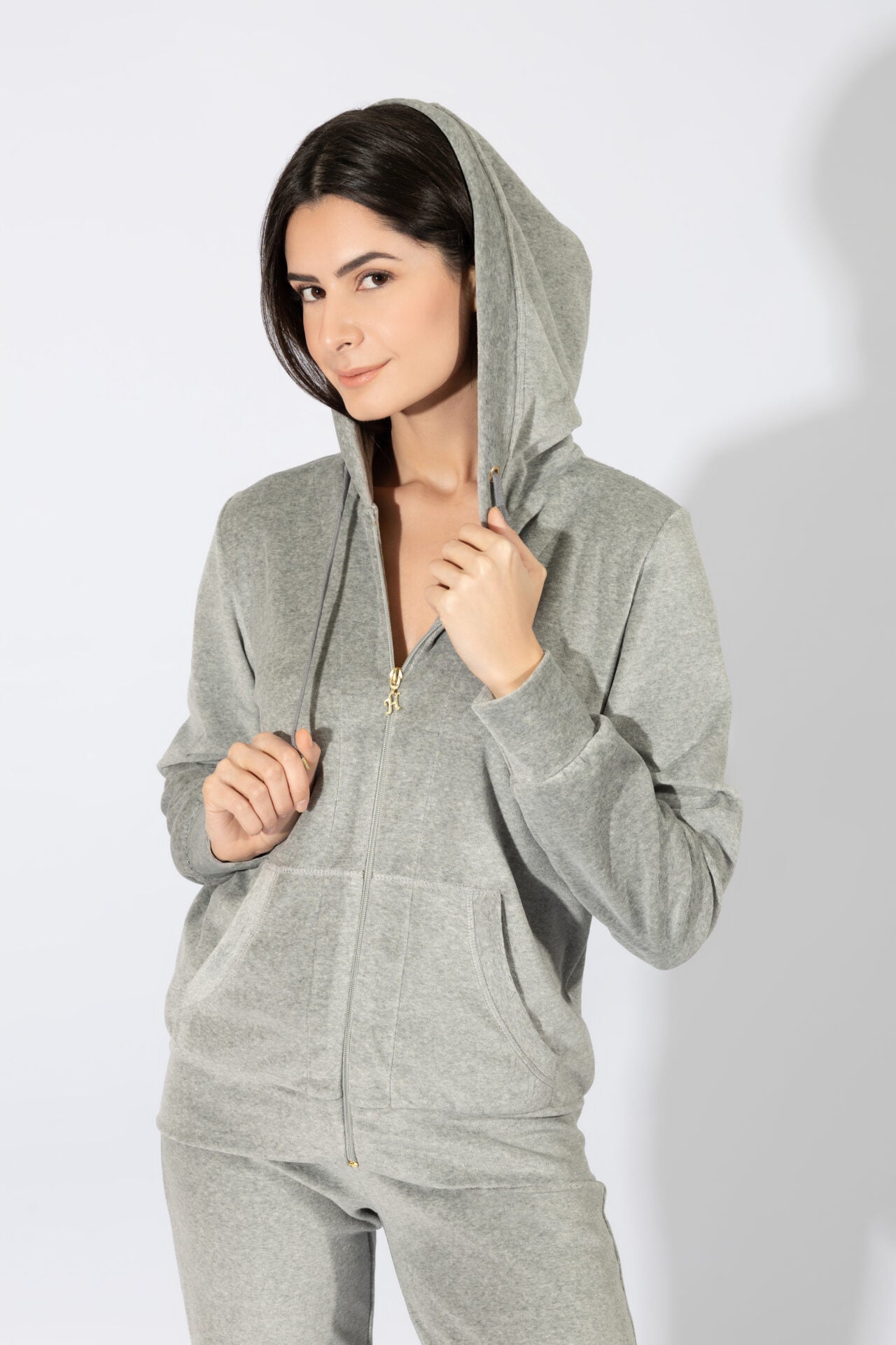 Harmony - Σετ Φόρμα Βελουτέ Με Κουκούλα  Grey Mel