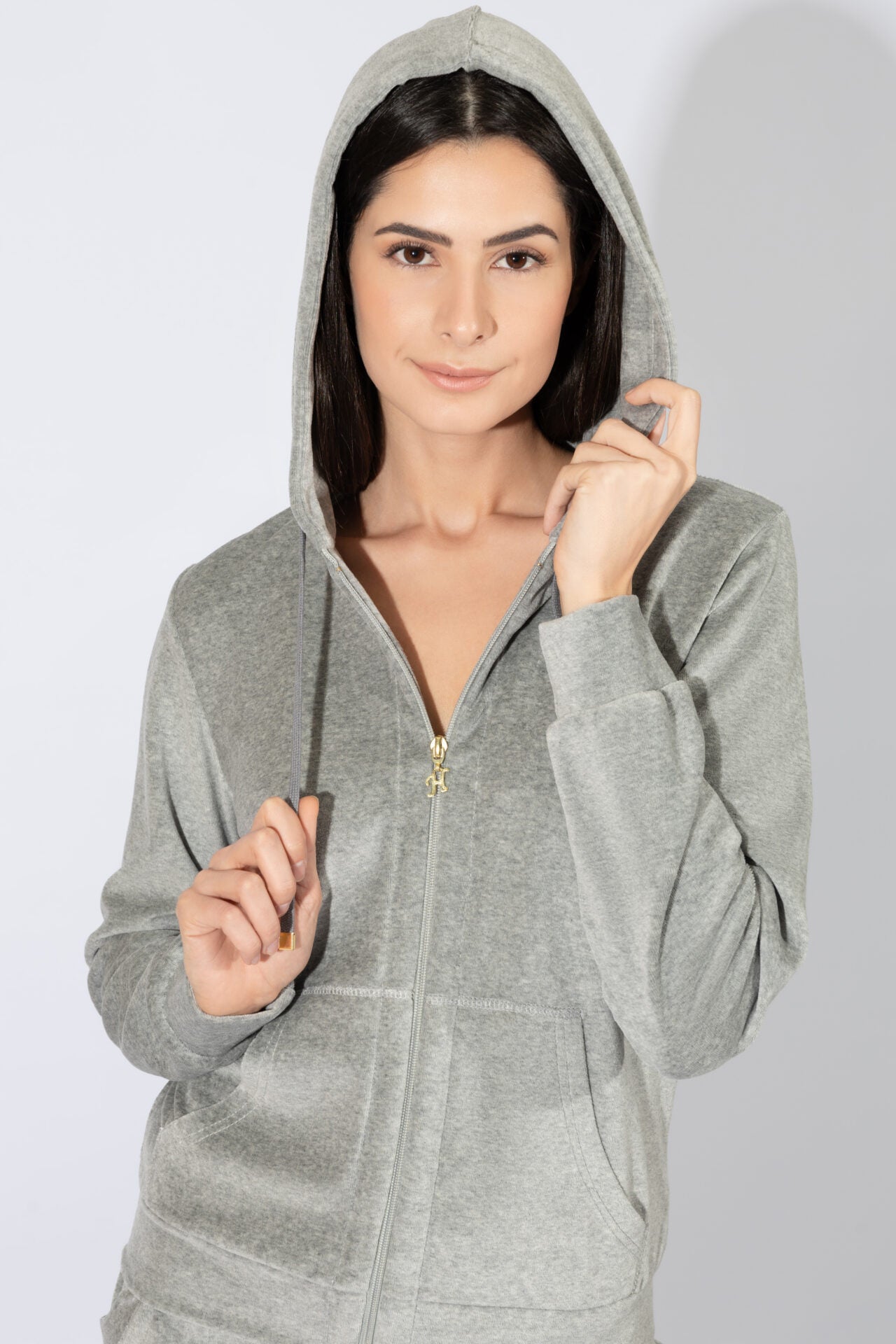 Harmony - Σετ Φόρμα Βελουτέ Με Λάστιχο Στο Παντελόνι  Grey Mel