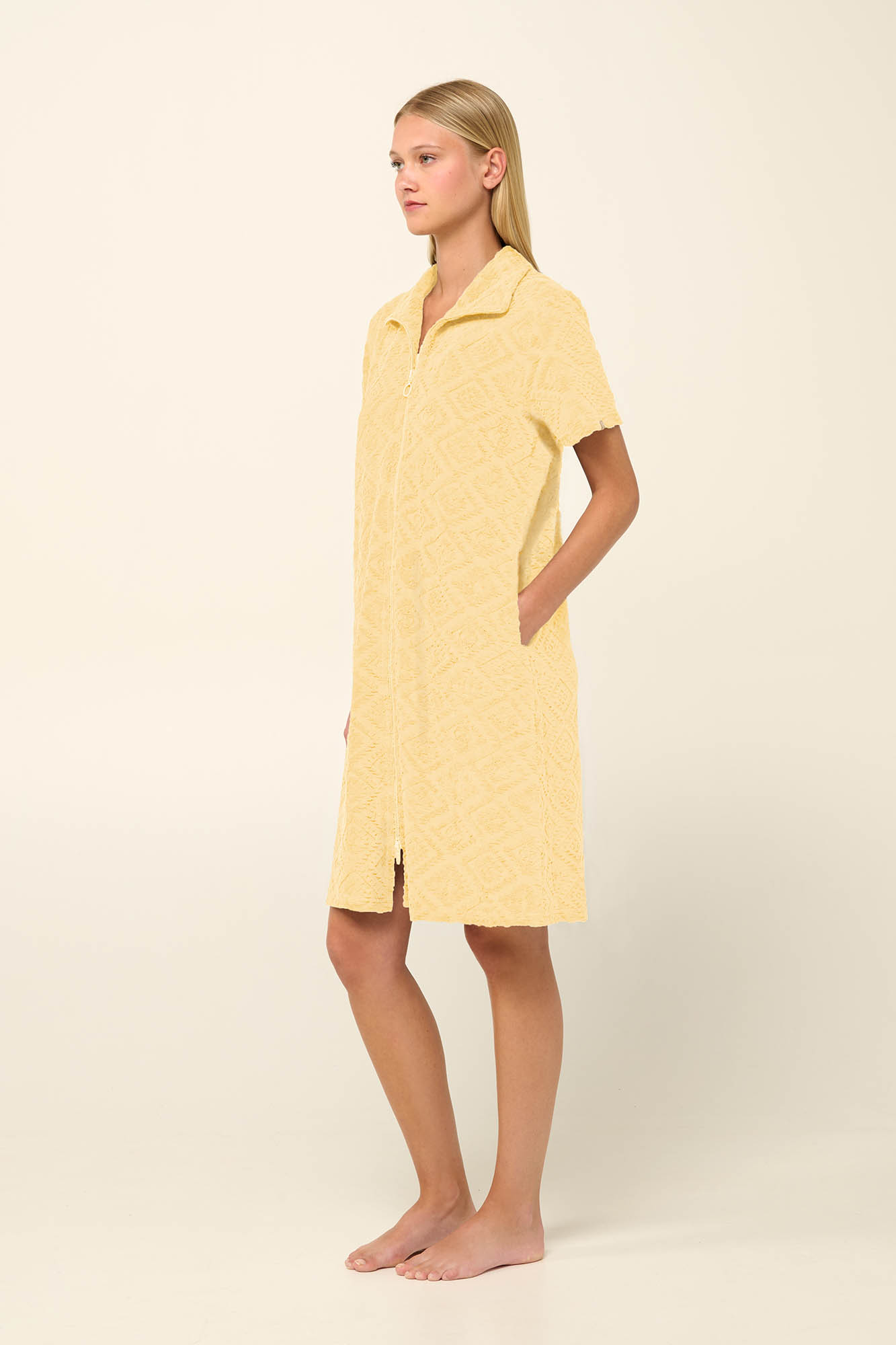 Vamp - Μονόχρωμο Frottee Φόρεμα Θαλάσσης με Φερμουάρ