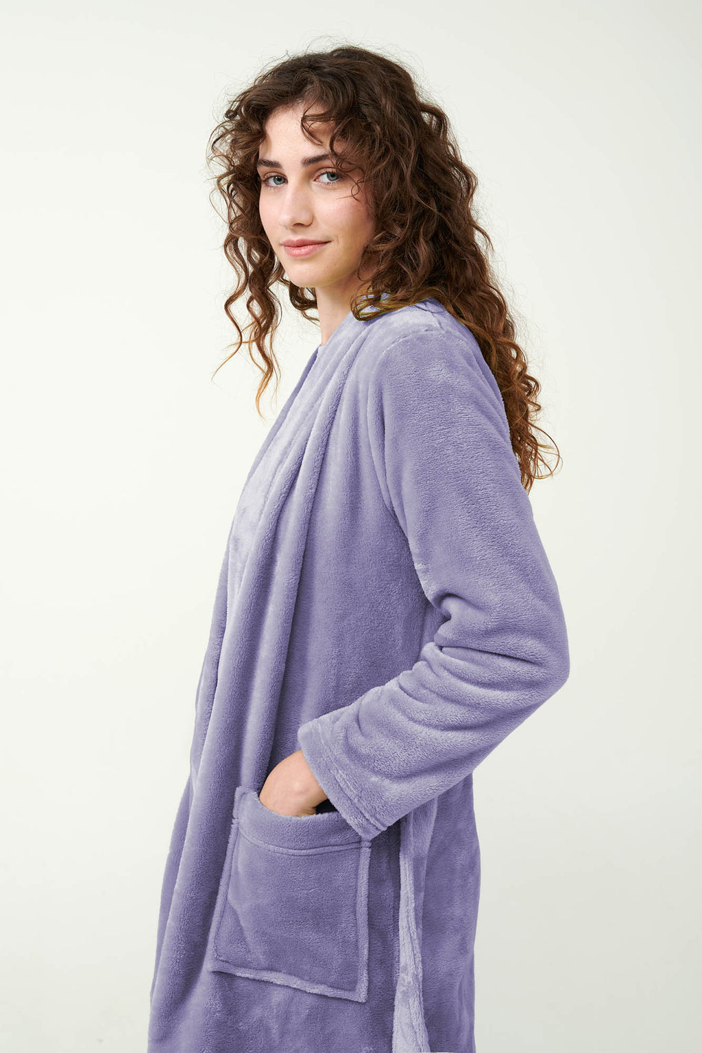 Vamp - Μονόχρωμη Σταυρωτή Fleece Ρόμπα