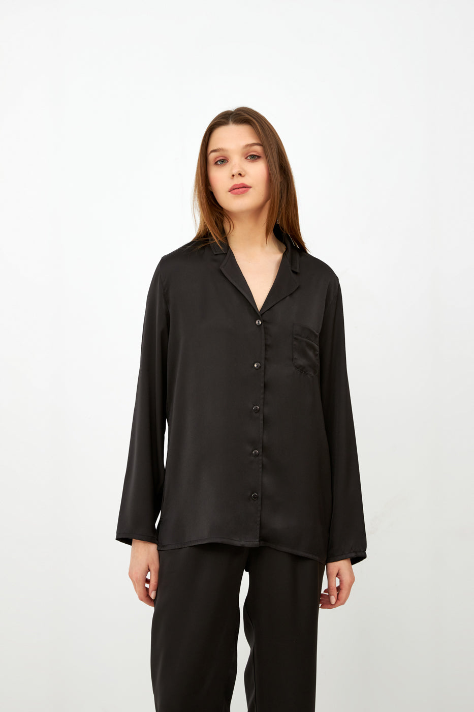 Harmony - Γυναικεία Πιτζάμα Σατέν Μονόχρωμη Black