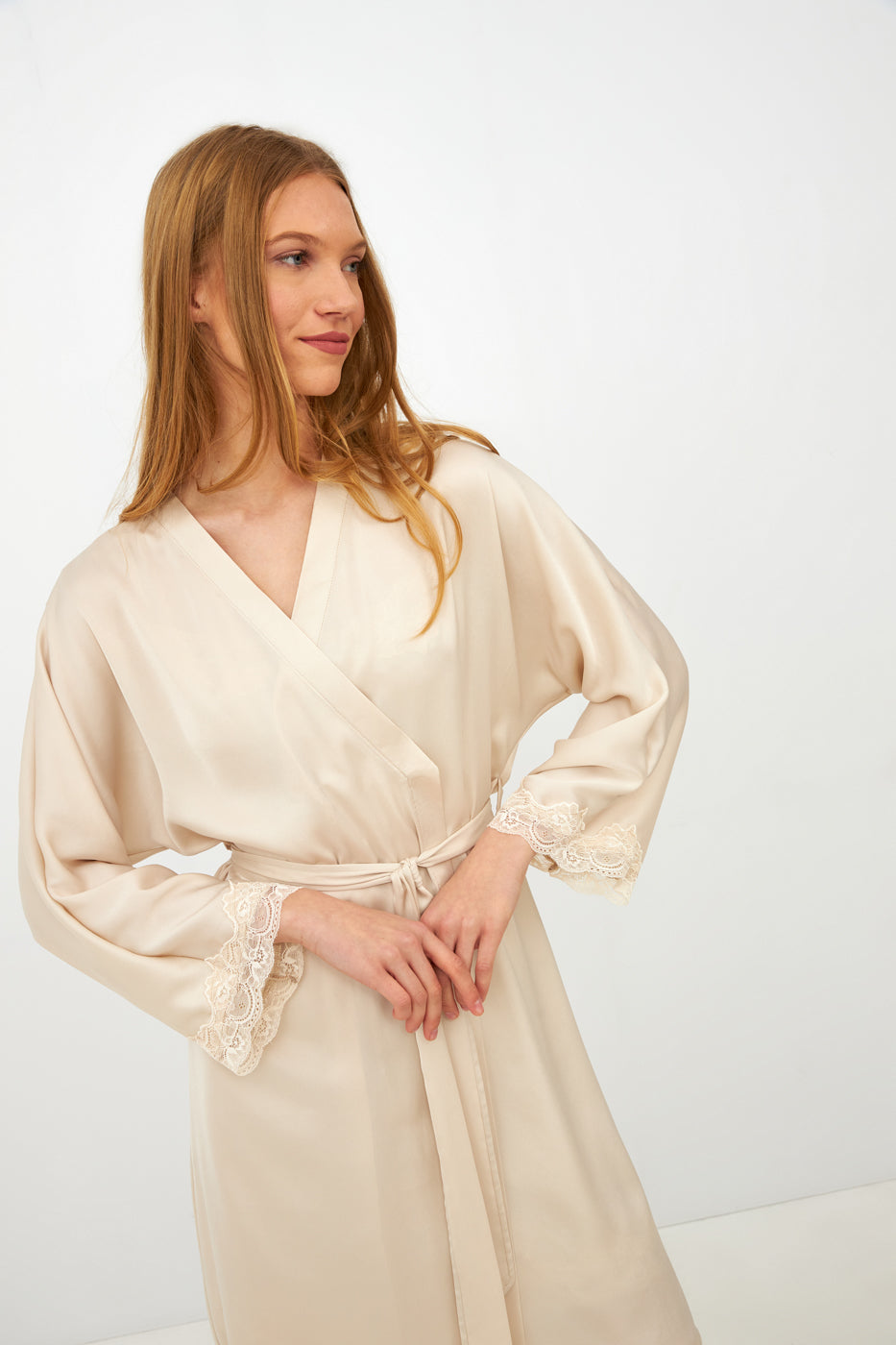 Harmony - Σατέν Ρόμπα Μονόχρωμη Beige