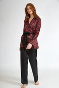 Harmony - Γυναικεία Πιτζάμα Σατέν Με Ζώνη Zebra Bordeaux Print