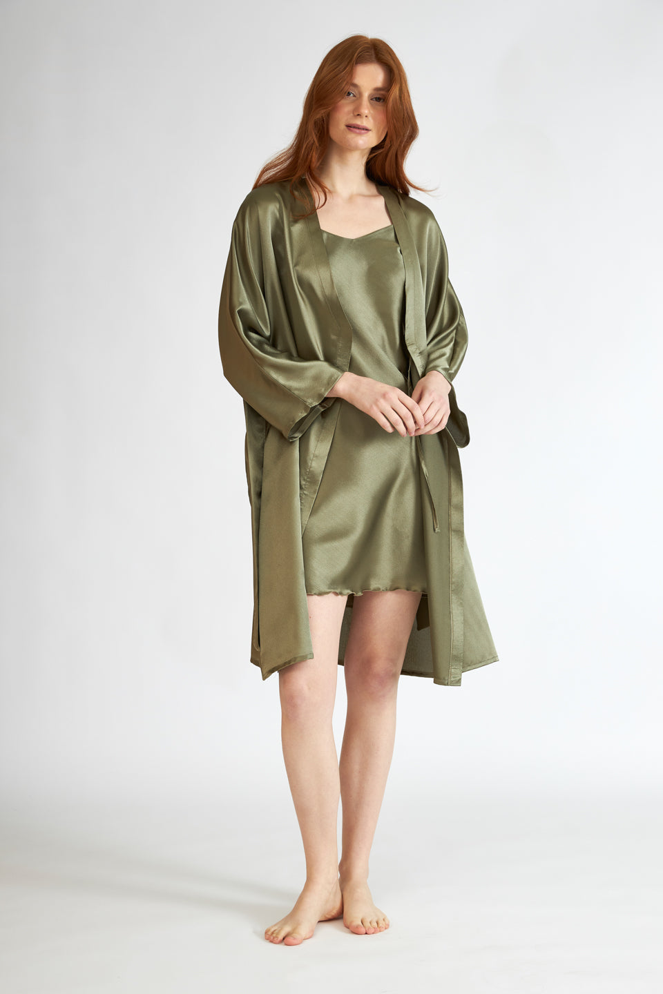 Harmony - Σατέν Ρόμπα Μονόχρωμη Olive