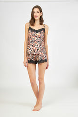 Harmony - Γυναικείο Σατέν Baby Doll Leopard Print / Black Lace
