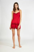 Harmony - Γυναικείο Σατέν Baby Doll Με Δαντέλα  Red