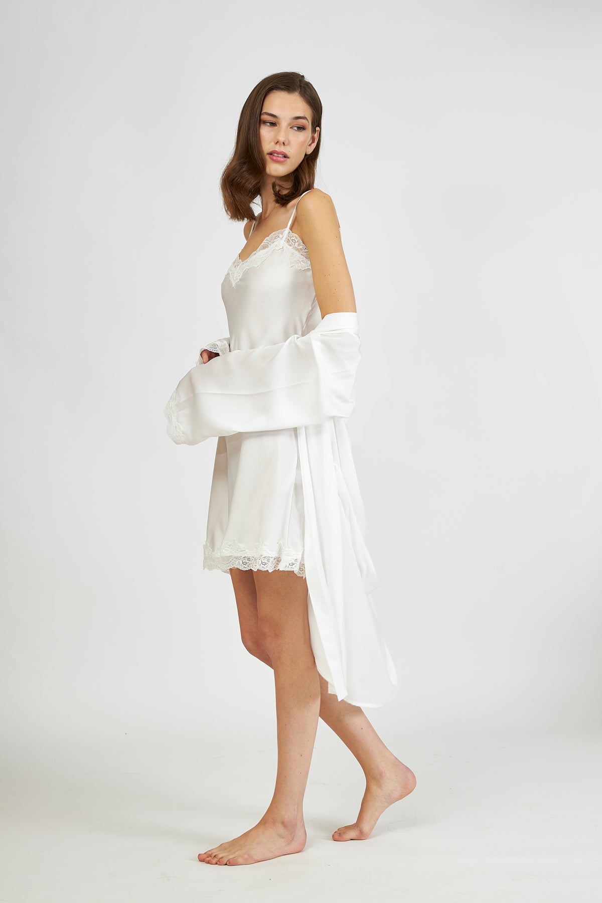 Harmony - Σατέν Ρόμπα Μονόχρωμη Off White