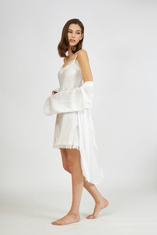 Harmony - Σατέν Ρόμπα Μονόχρωμη Off White