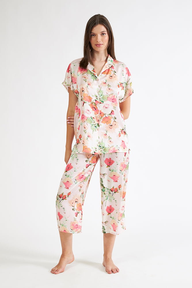 Harmony - Πιτζάμα Σακάκι Satin Εμπριμέ Salmon