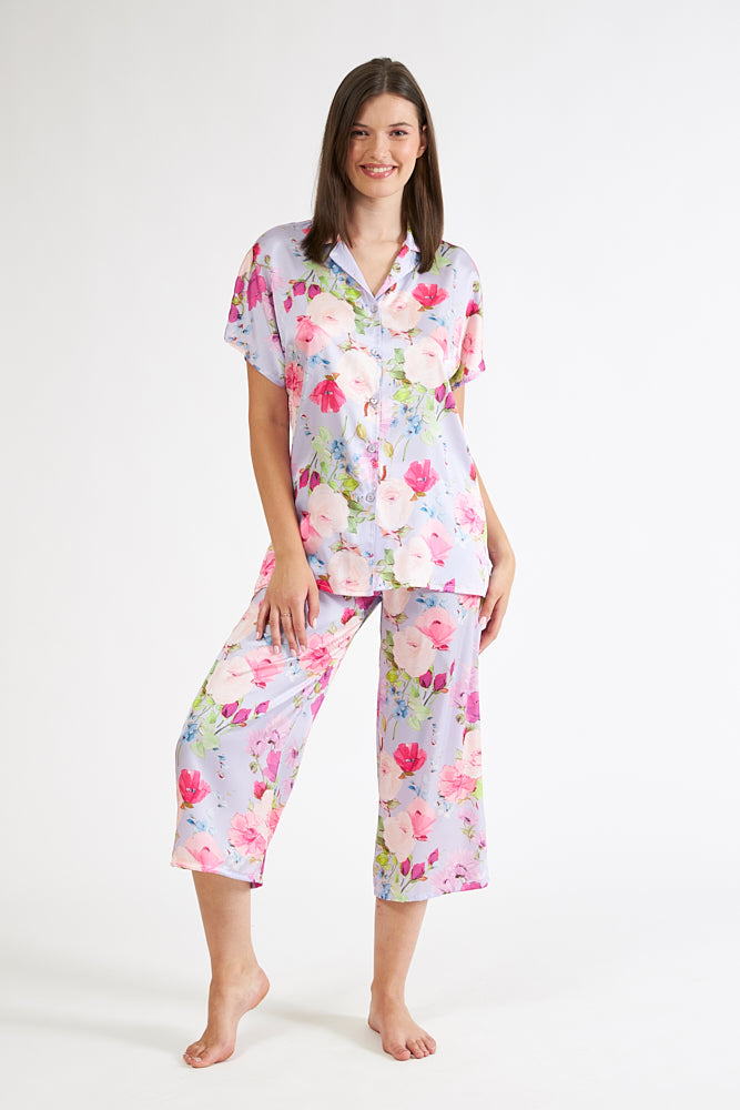 Harmony - Πιτζάμα Σακάκι Satin Εμπριμέ Lavender