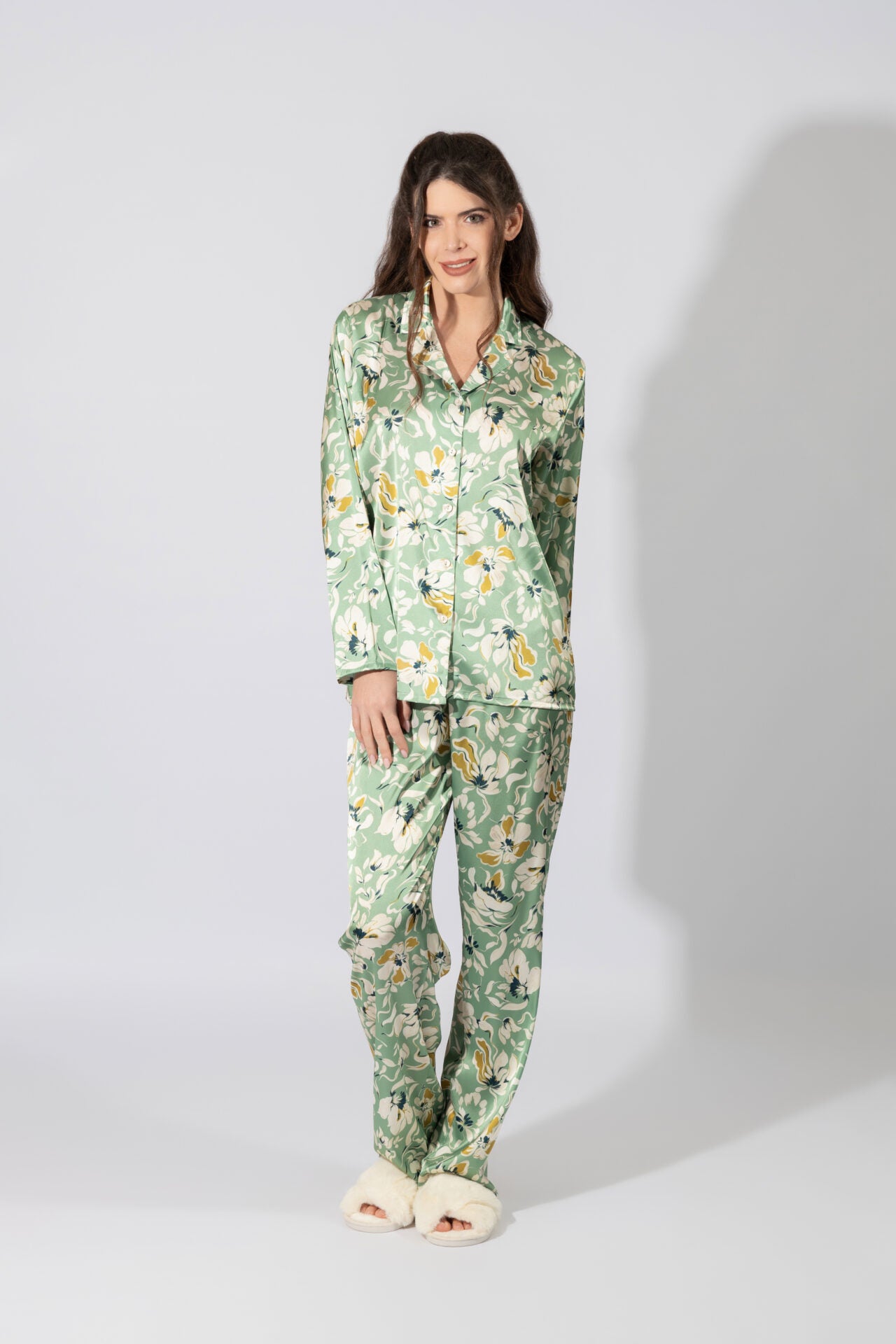 Harmony - Σατέν Πιτζάμα Σακάκι Floral Mint