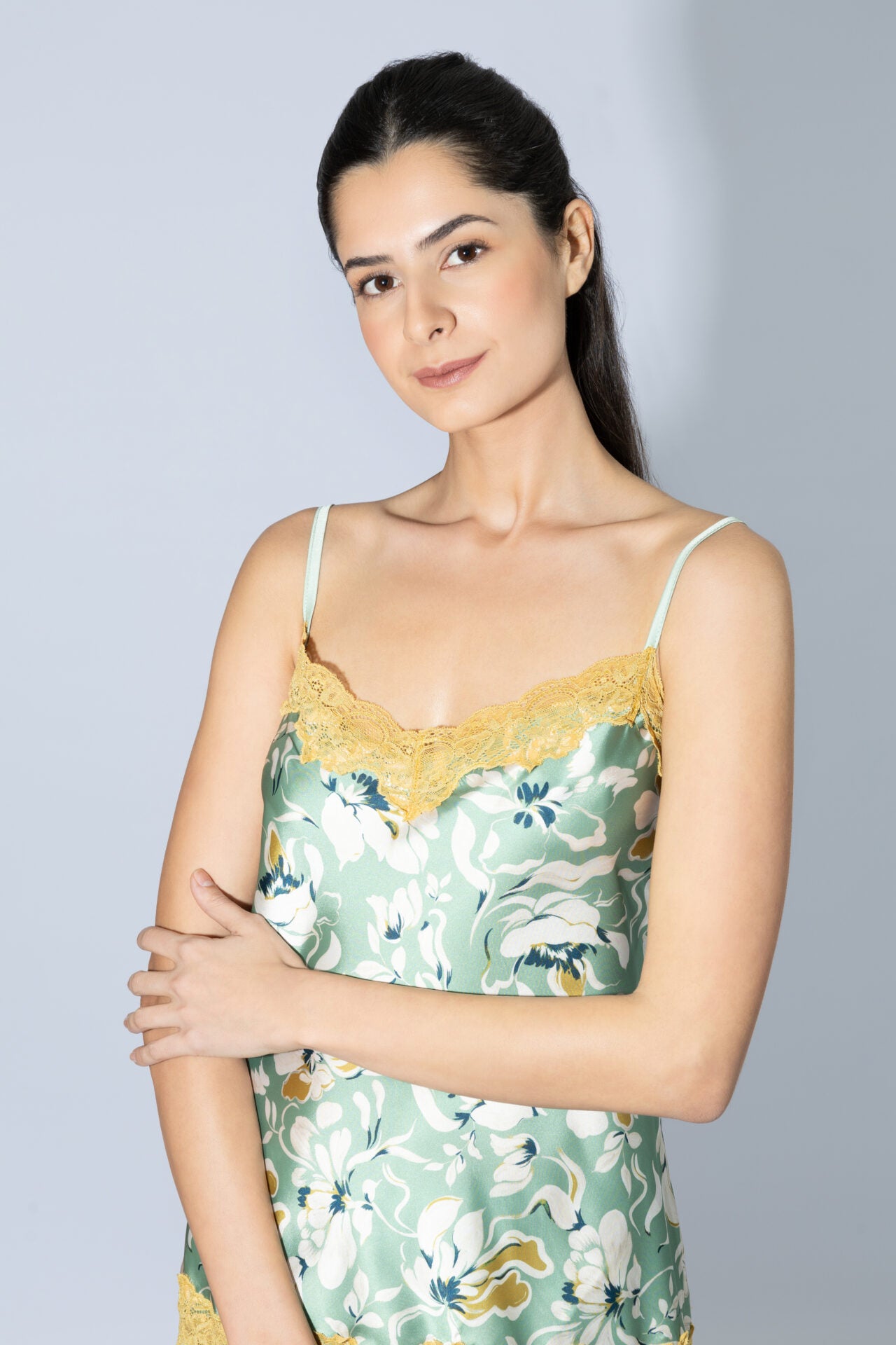 Harmony - Σατέν Babydoll Floral Με Δαντέλα Mint