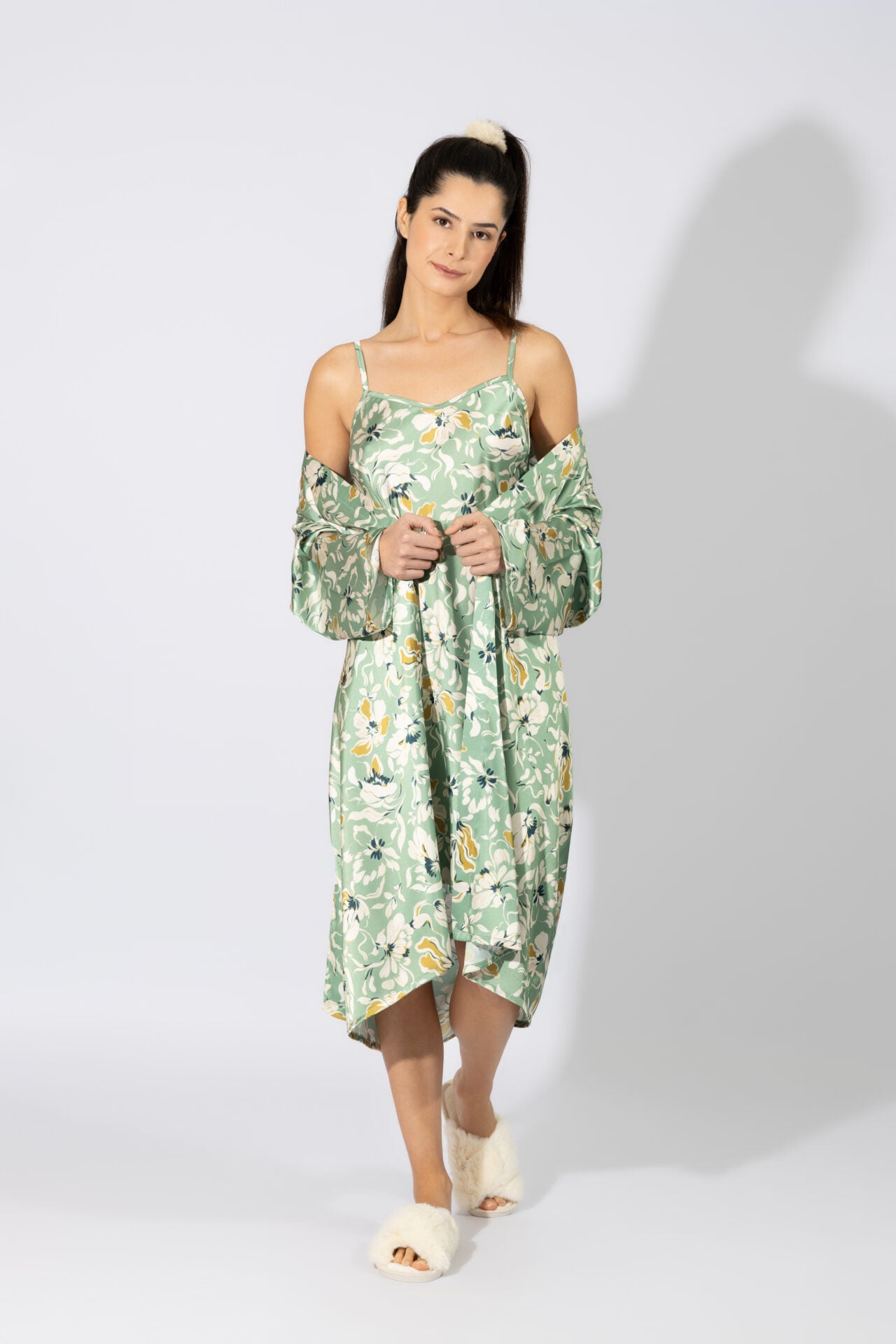 Harmony - Σατέν Ρόμπα Floral Mint