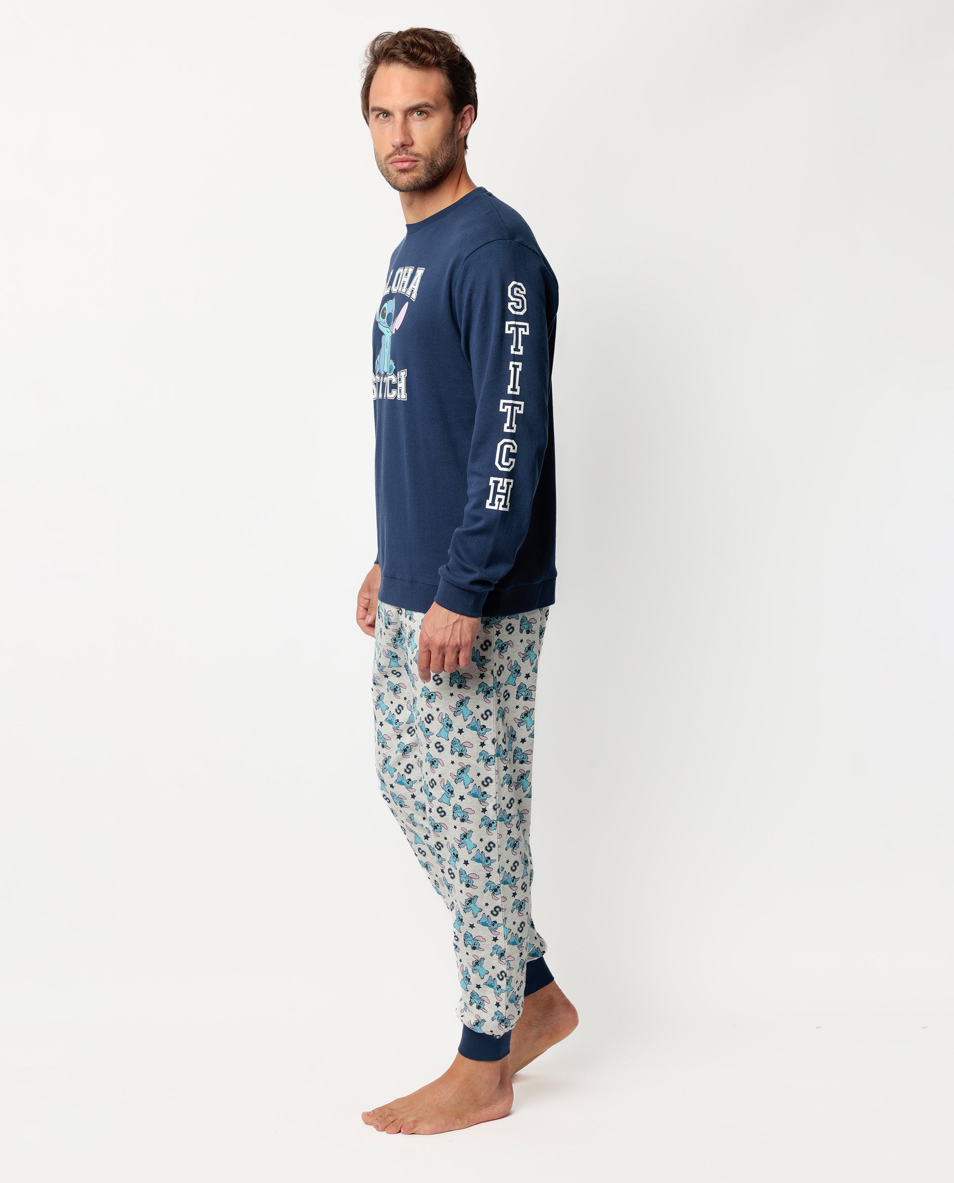 Disney - Ανδρική Βαμβακερή Πιτζάμα με Λάστιχο "Aloha Stitch" Navy Blue
