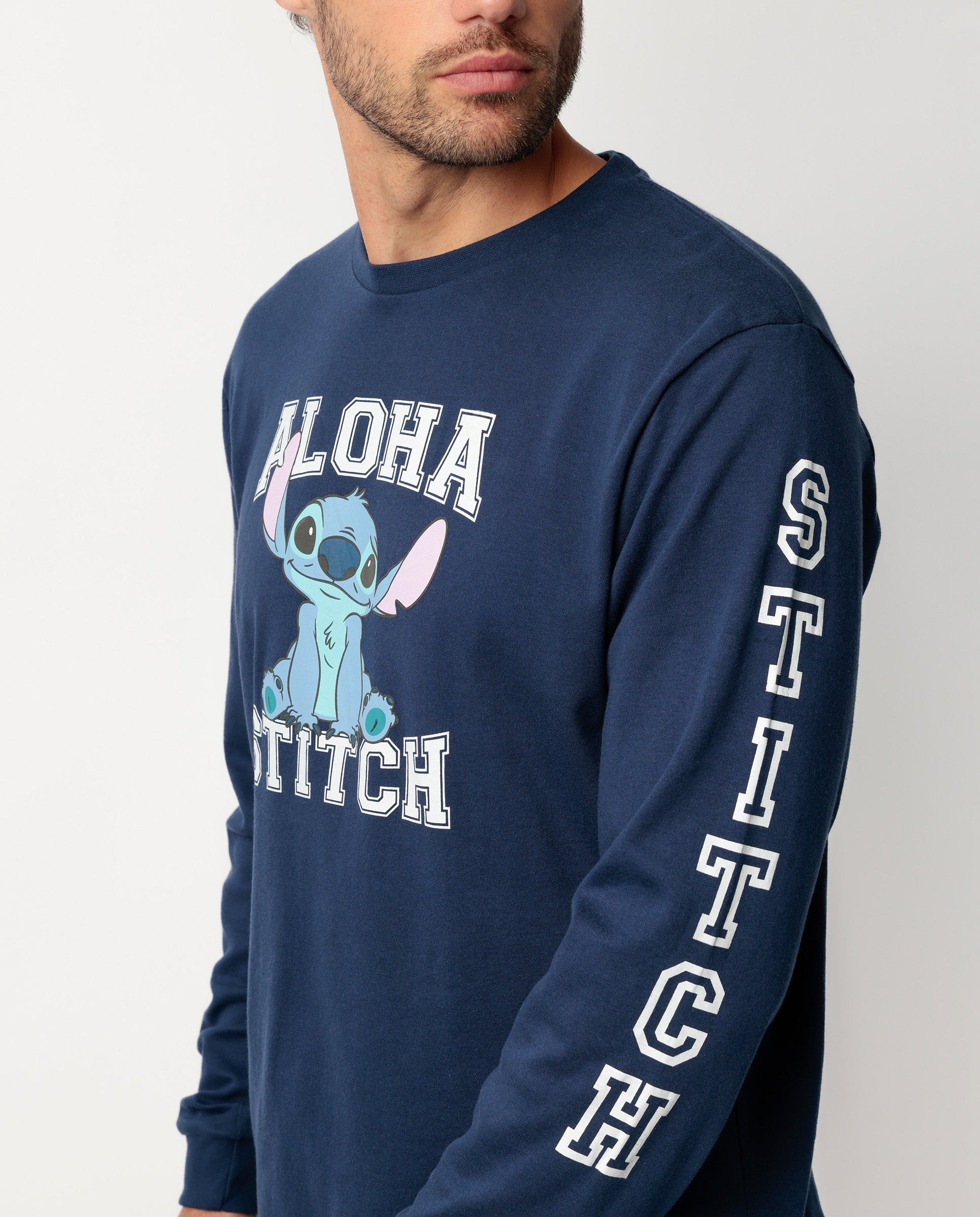 Disney - Ανδρική Βαμβακερή Πιτζάμα με Λάστιχο "Aloha Stitch" Navy Blue