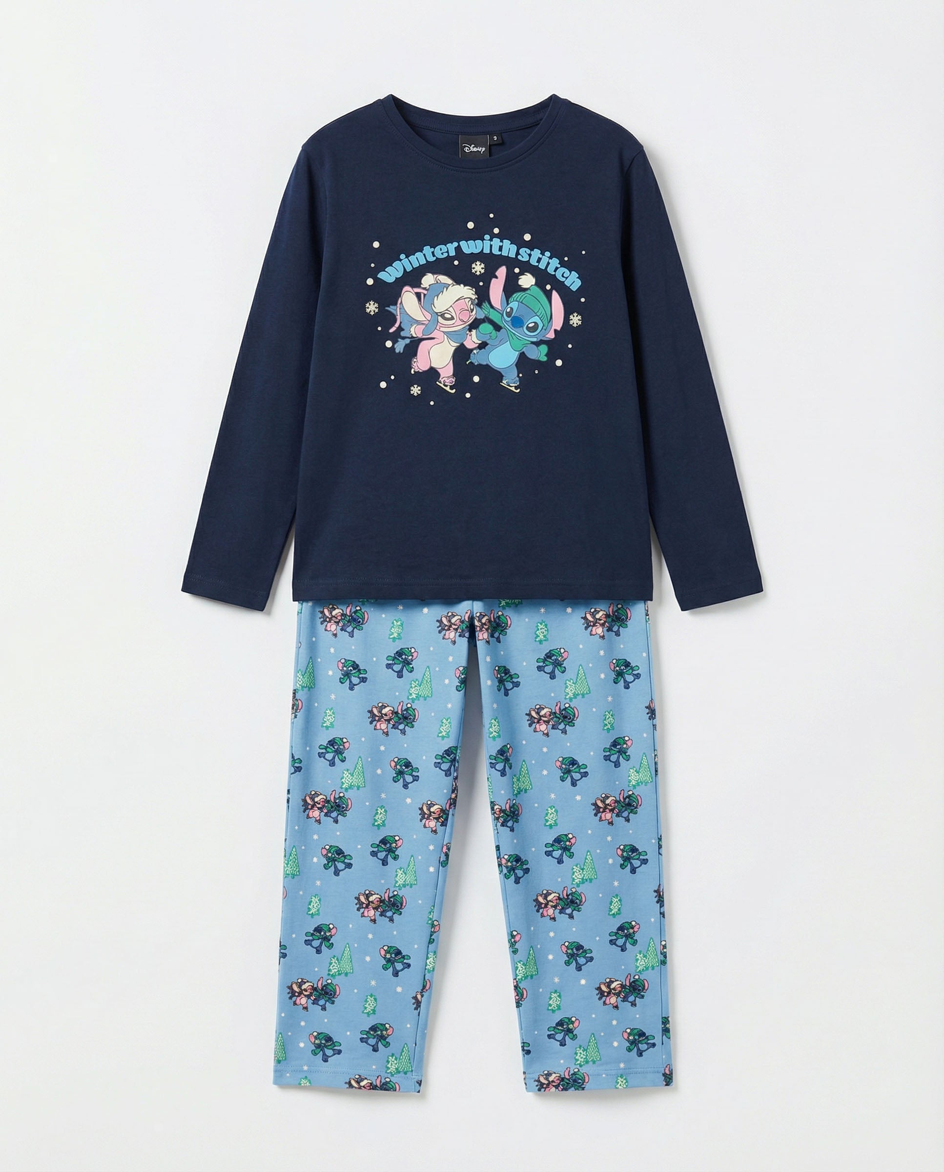 Disney - Παιδική Βαμβακερή Πιτζάμα για Κορίτσια "Winter With Stich" Navy Blue