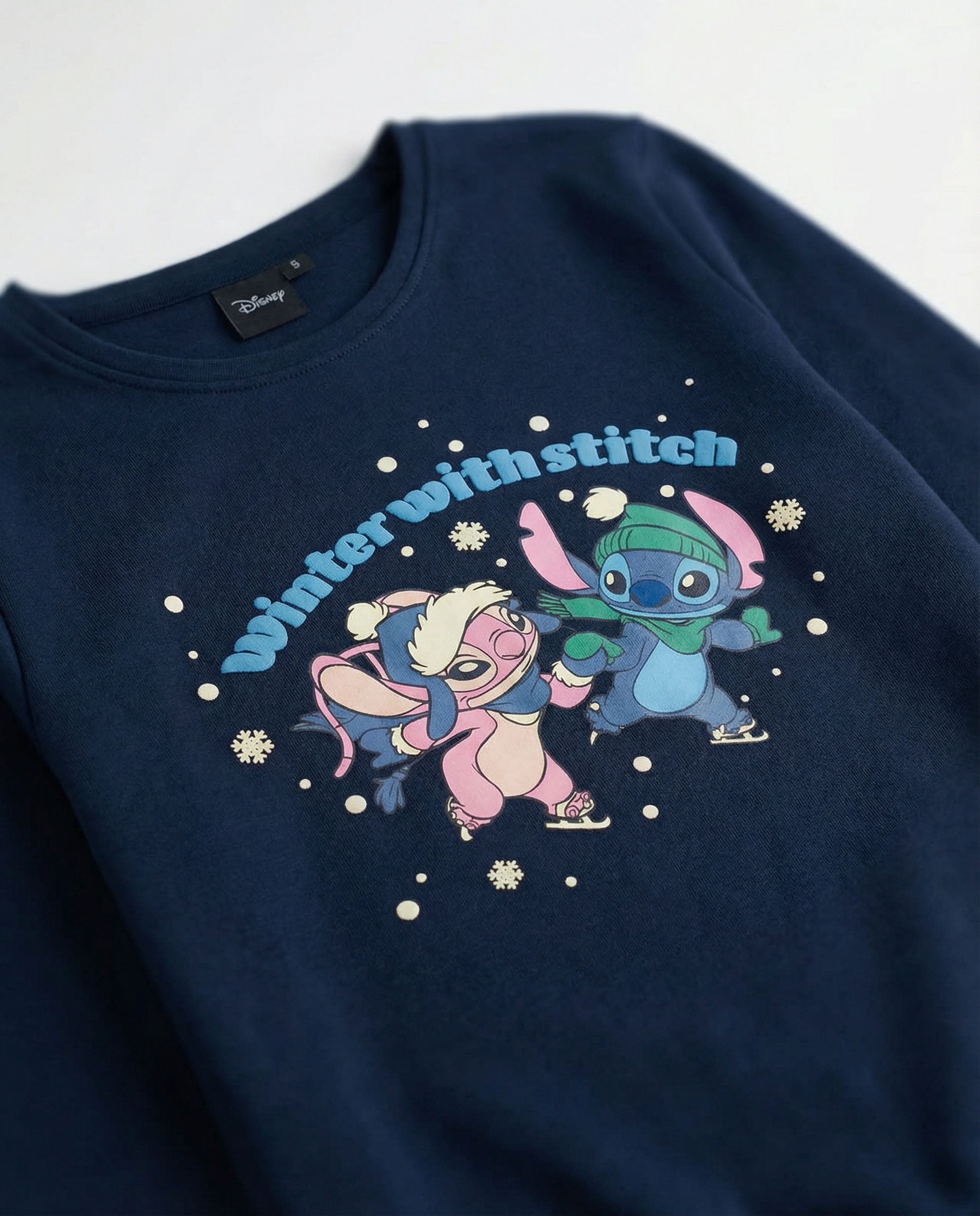 Disney - Παιδική Βαμβακερή Πιτζάμα για Κορίτσια "Winter With Stich" Navy Blue