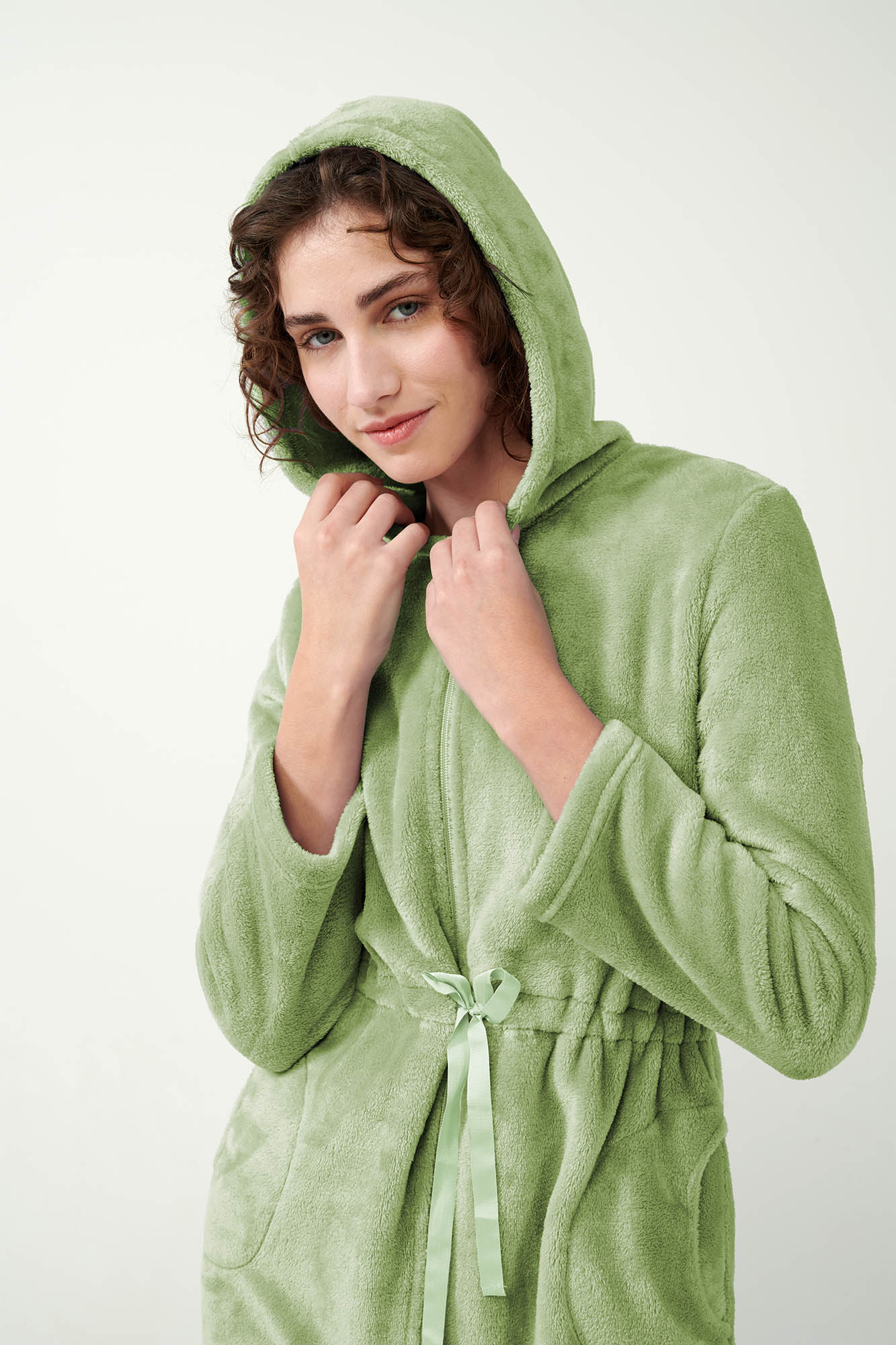 Vamp - Μονόχρωμη Fleece Ρόμπα με Φερμουάρ