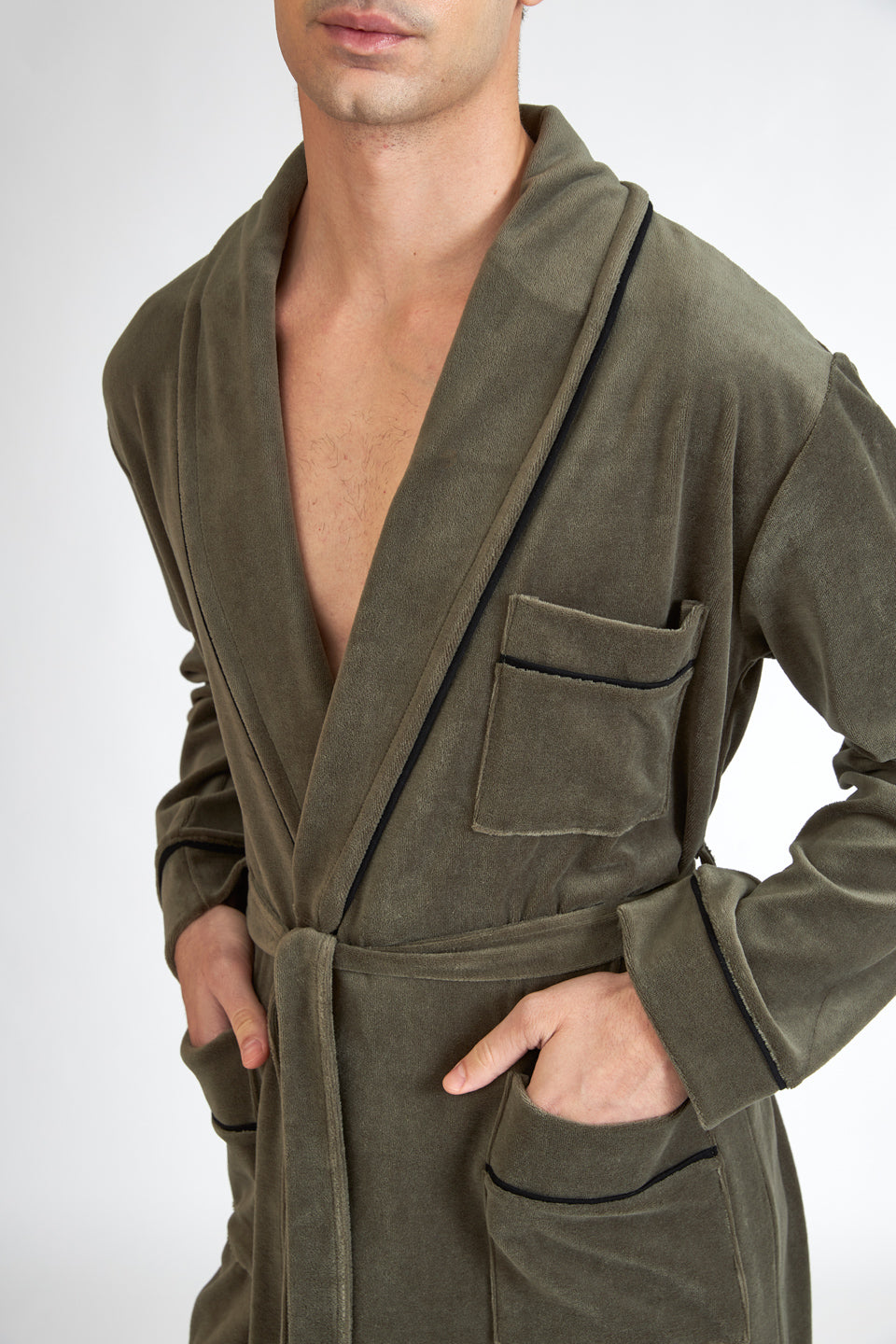 Harmony - Ανδρική Ρόμπα Βελουτέ Σταυρωτή Olive