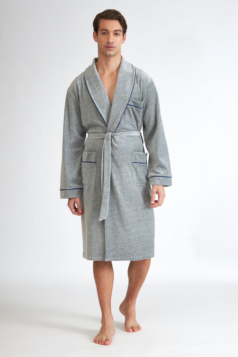 Harmony - Ανδρική Ρόμπα Βελουτέ Σταυρωτή  Grey Mel