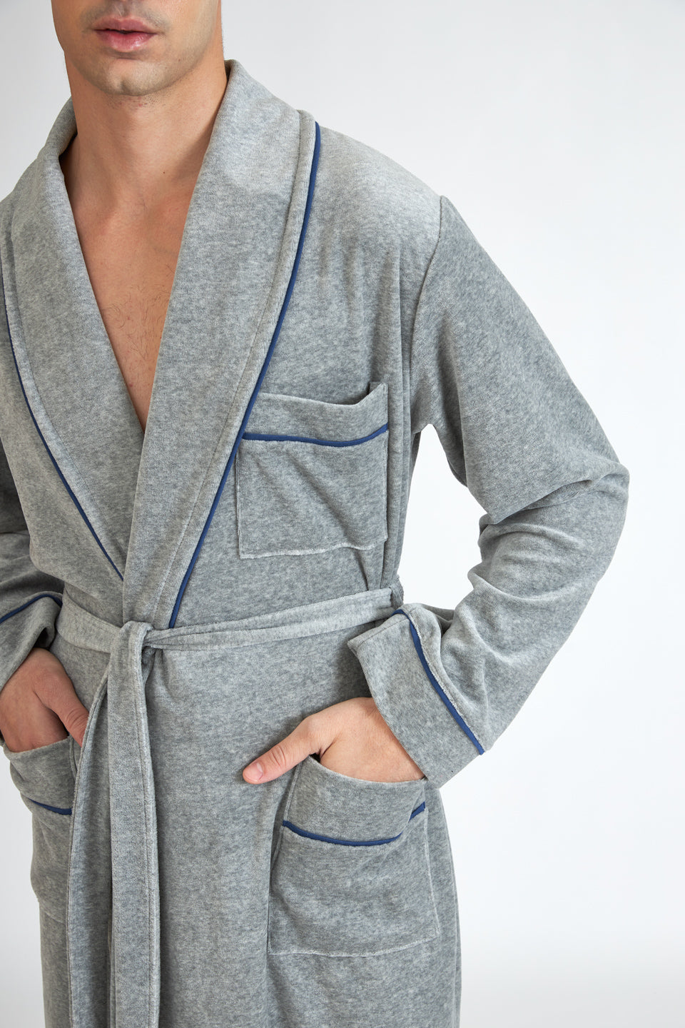 Harmony - Ανδρική Ρόμπα Βελουτέ Σταυρωτή  Grey Mel