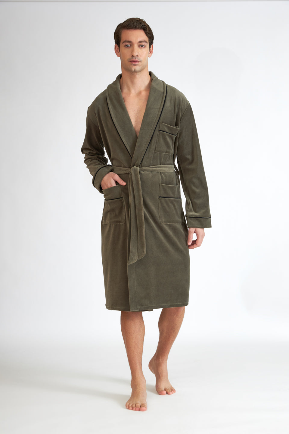 Harmony - Ανδρική Ρόμπα Βελουτέ Σταυρωτή Olive