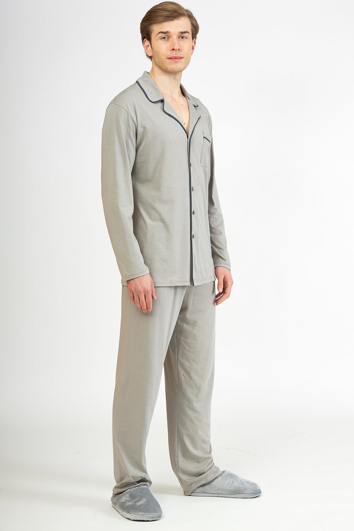 Harmony - Ανδρική Πιτζάμα Cotton Modal Σακάκι Μονόχρωμη Elephant