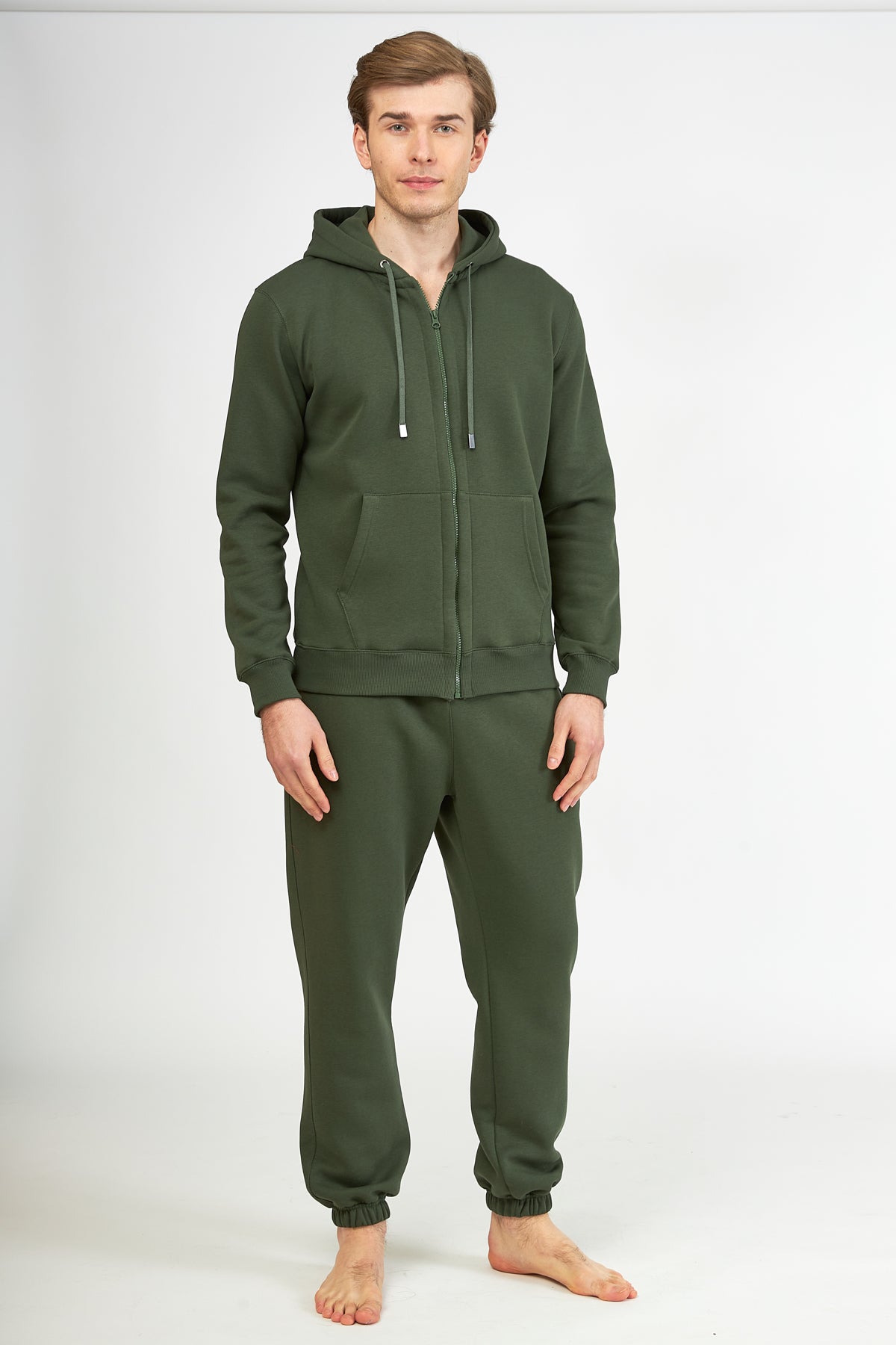 Harmony - Ανδρική Ζακέτα Φούτερ Με Κουκούλα Olive