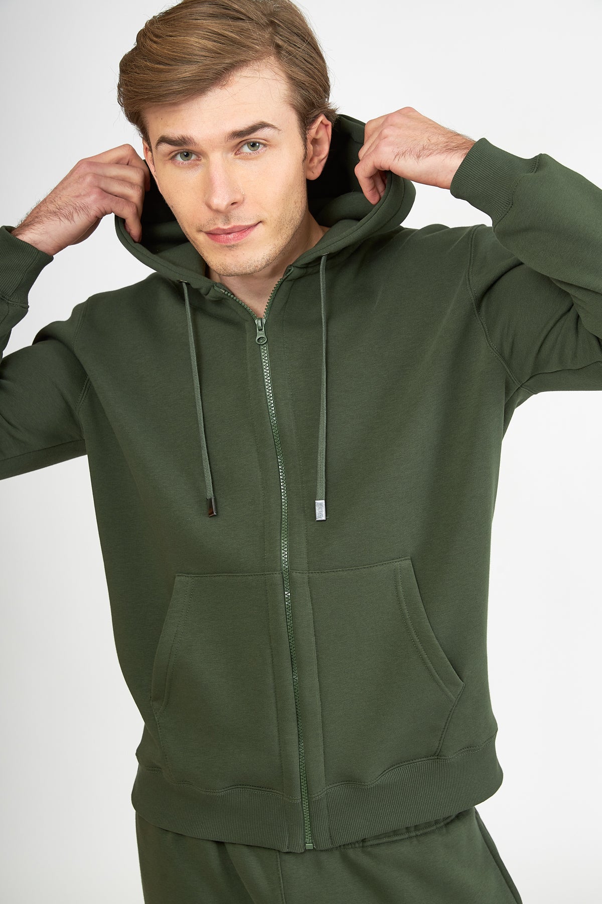 Harmony - Ανδρική Ζακέτα Φούτερ Με Κουκούλα Olive