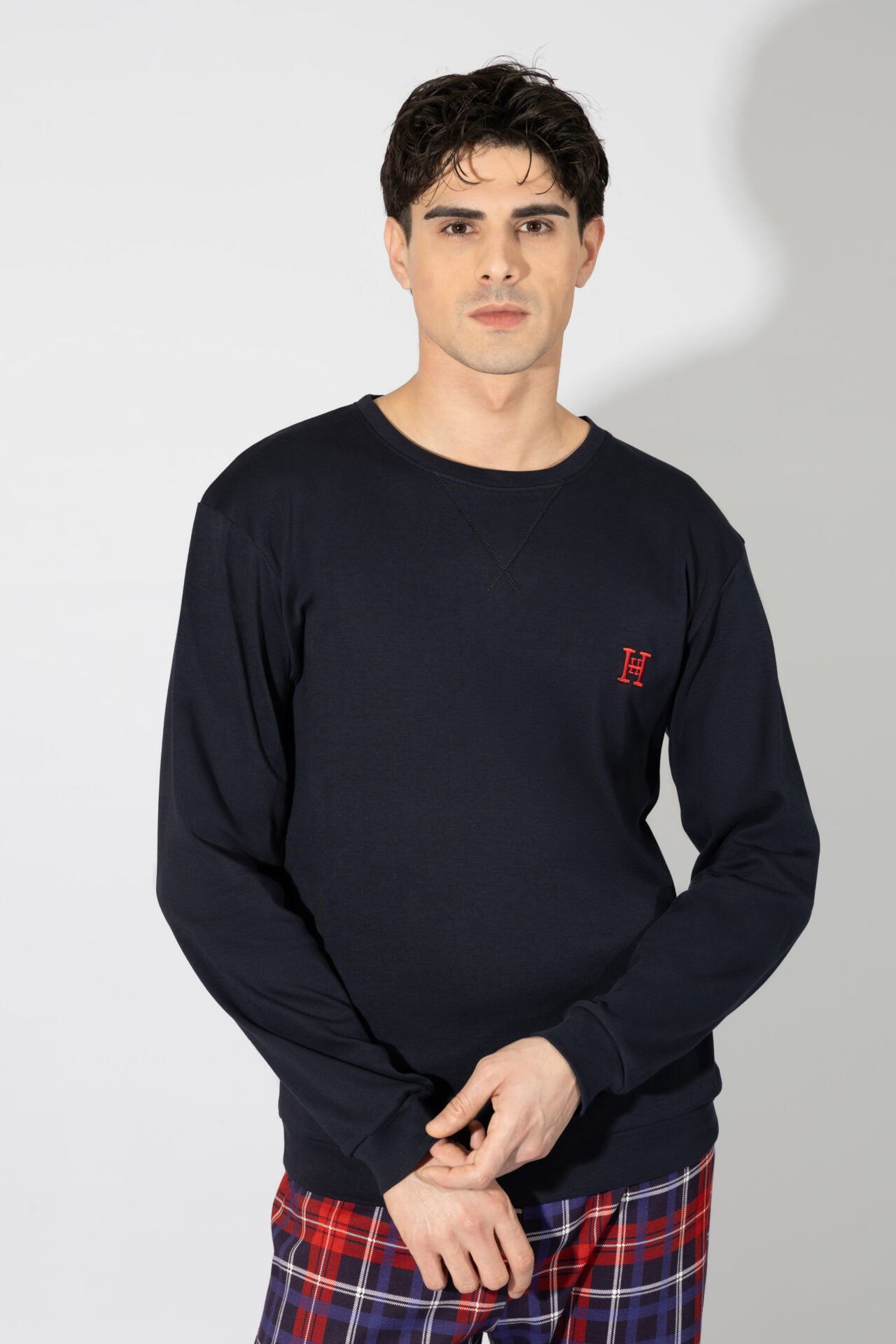 Harmony - Ανδρική Πιτζάμα Η Με Καρώ Παντελόνι Cotton Blue