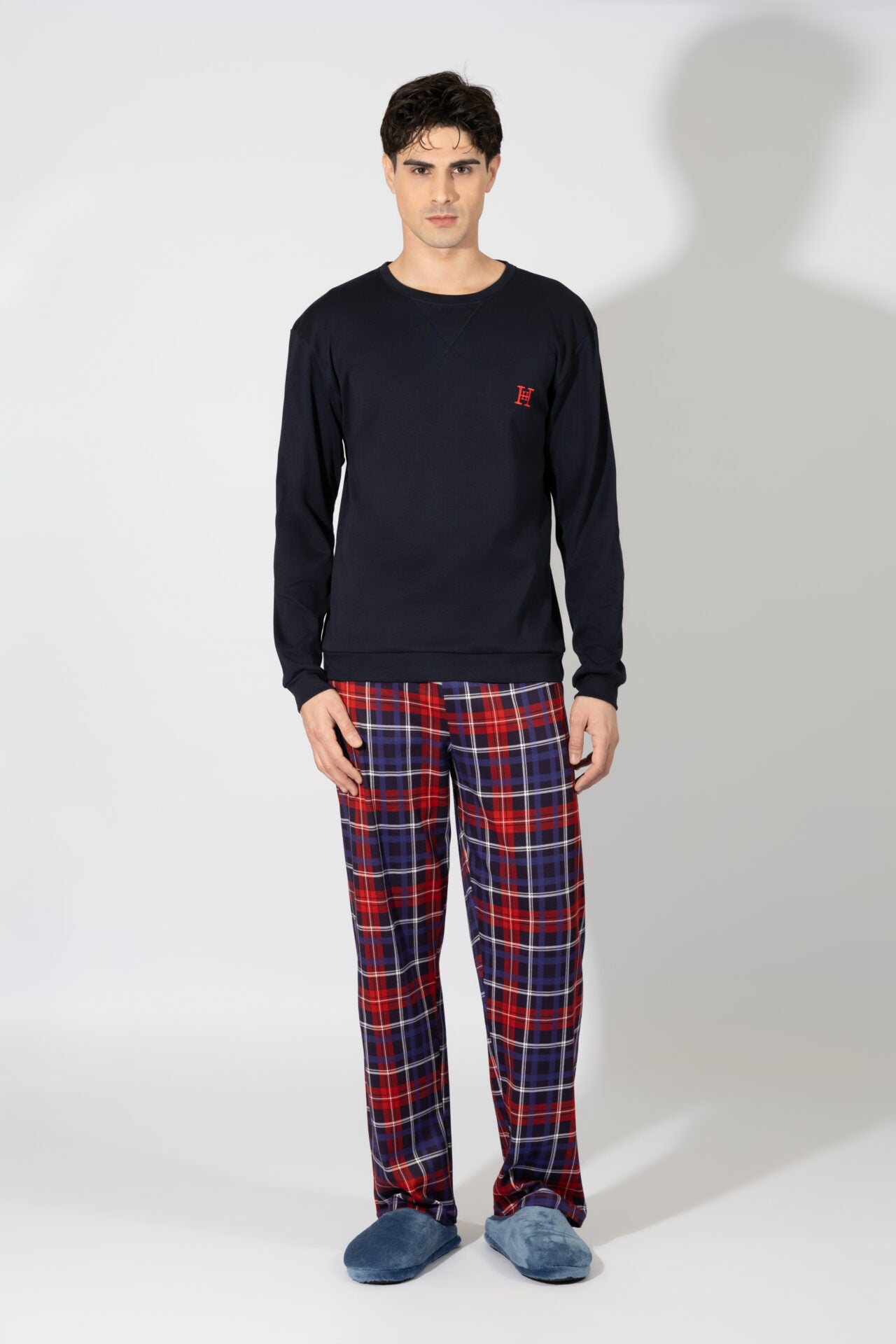 Harmony - Ανδρική Πιτζάμα Η Με Καρώ Παντελόνι Cotton Blue