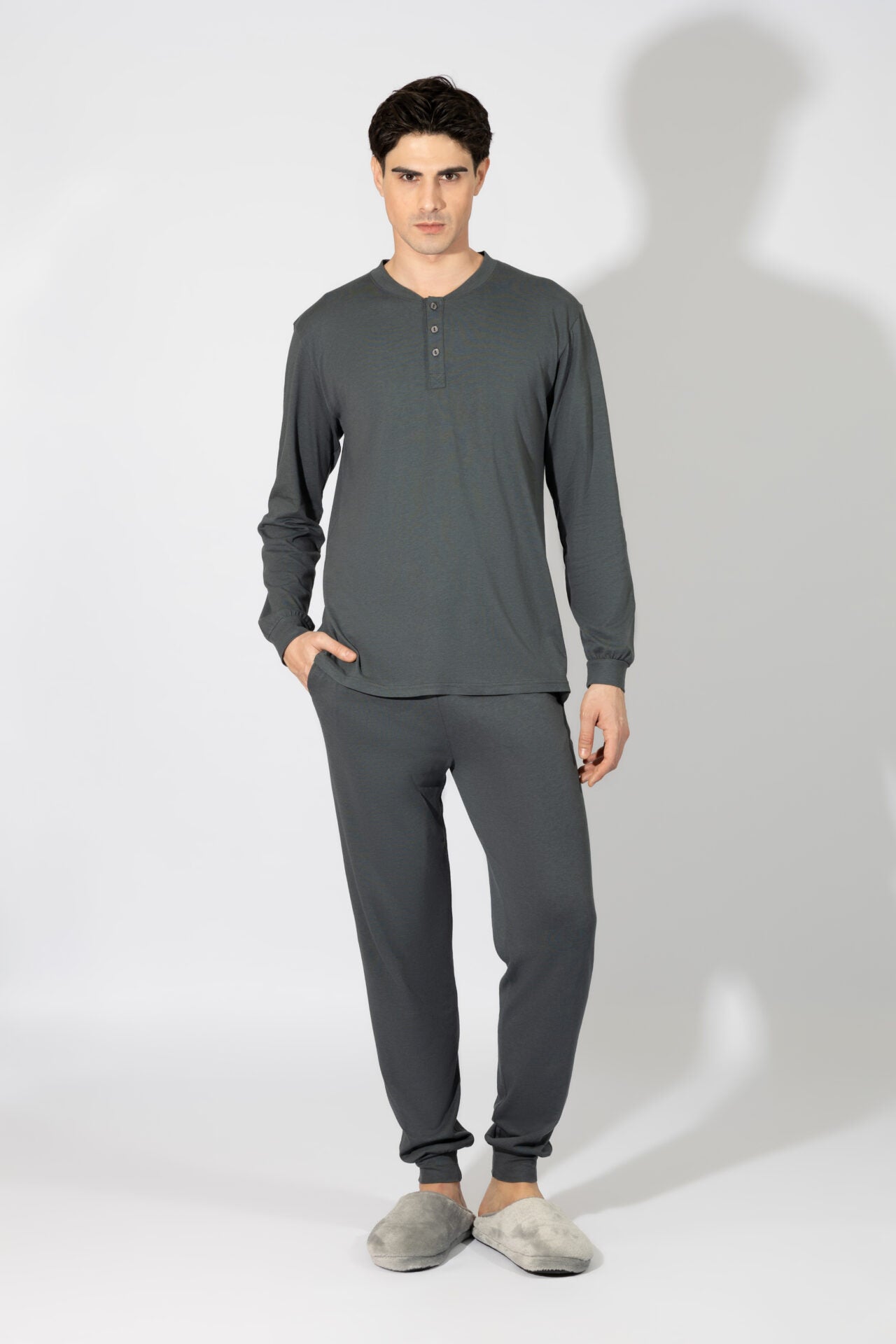 Harmony - Ανδρική Πιτζάμα Πατιλέτα Και Λάστιχο Στο Παντελόνι Μονόχρωμη Cotton Modal  Anthracite