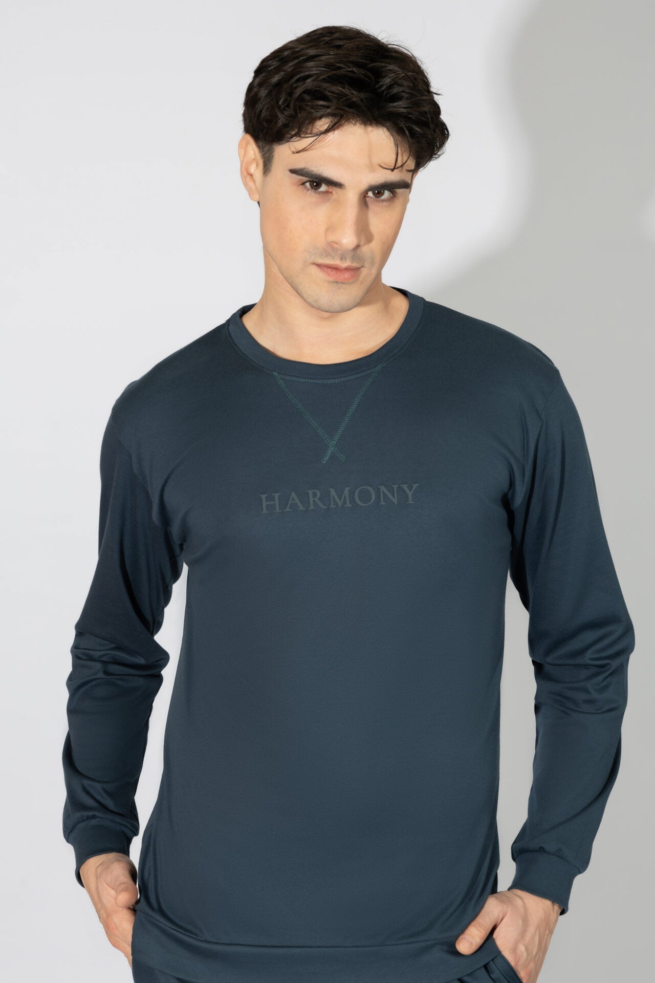 Harmony - Ανδρική Πιτζάμα Harmony Μονόχρωμη Cotton Modal  Blue