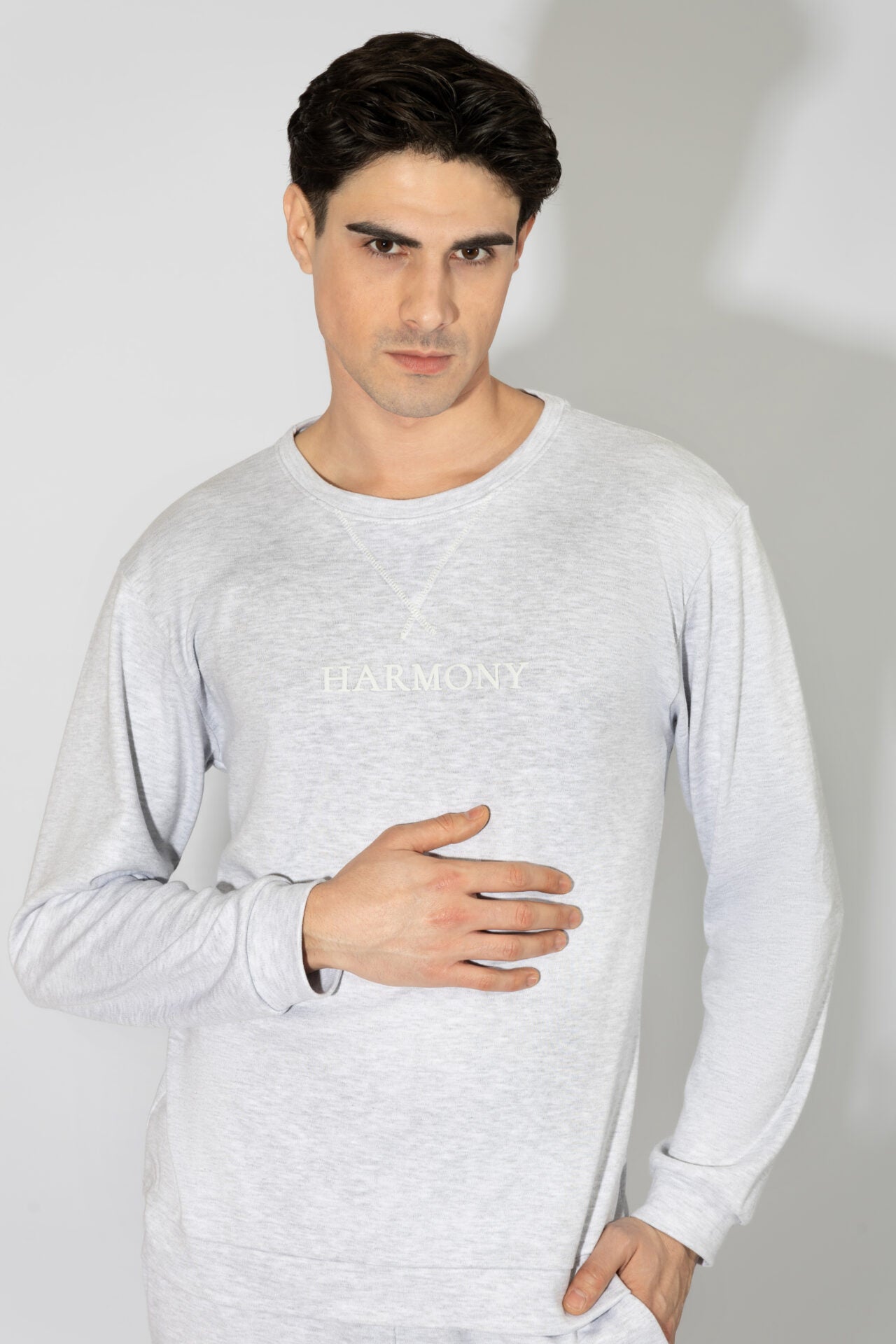 Harmony - Ανδρική Πιτζάμα Harmony Μονόχρωμη Cotton Modal  Grey Mel