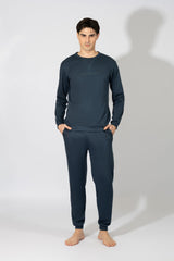 Harmony - Ανδρική Πιτζάμα Harmony Μονόχρωμη Cotton Modal  Blue