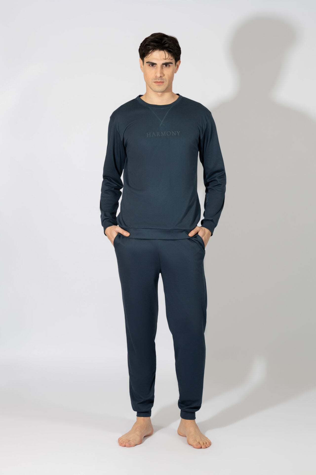 Harmony - Ανδρική Πιτζάμα Harmony Μονόχρωμη Cotton Modal  Blue