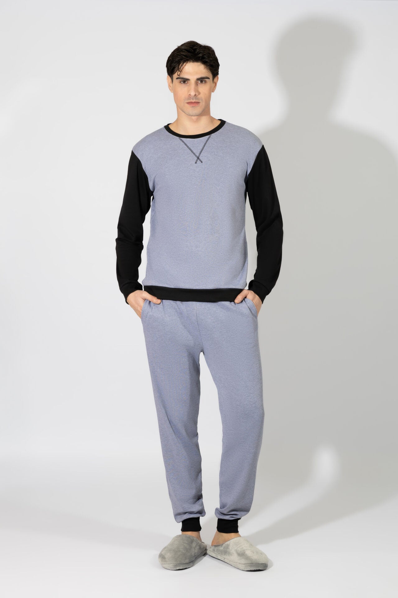 Harmony - Ανδρική Πιτζάμα Δίχρωμη Με Λάστιχο Στο Παντελόνι Cotton  Anthracite/Black