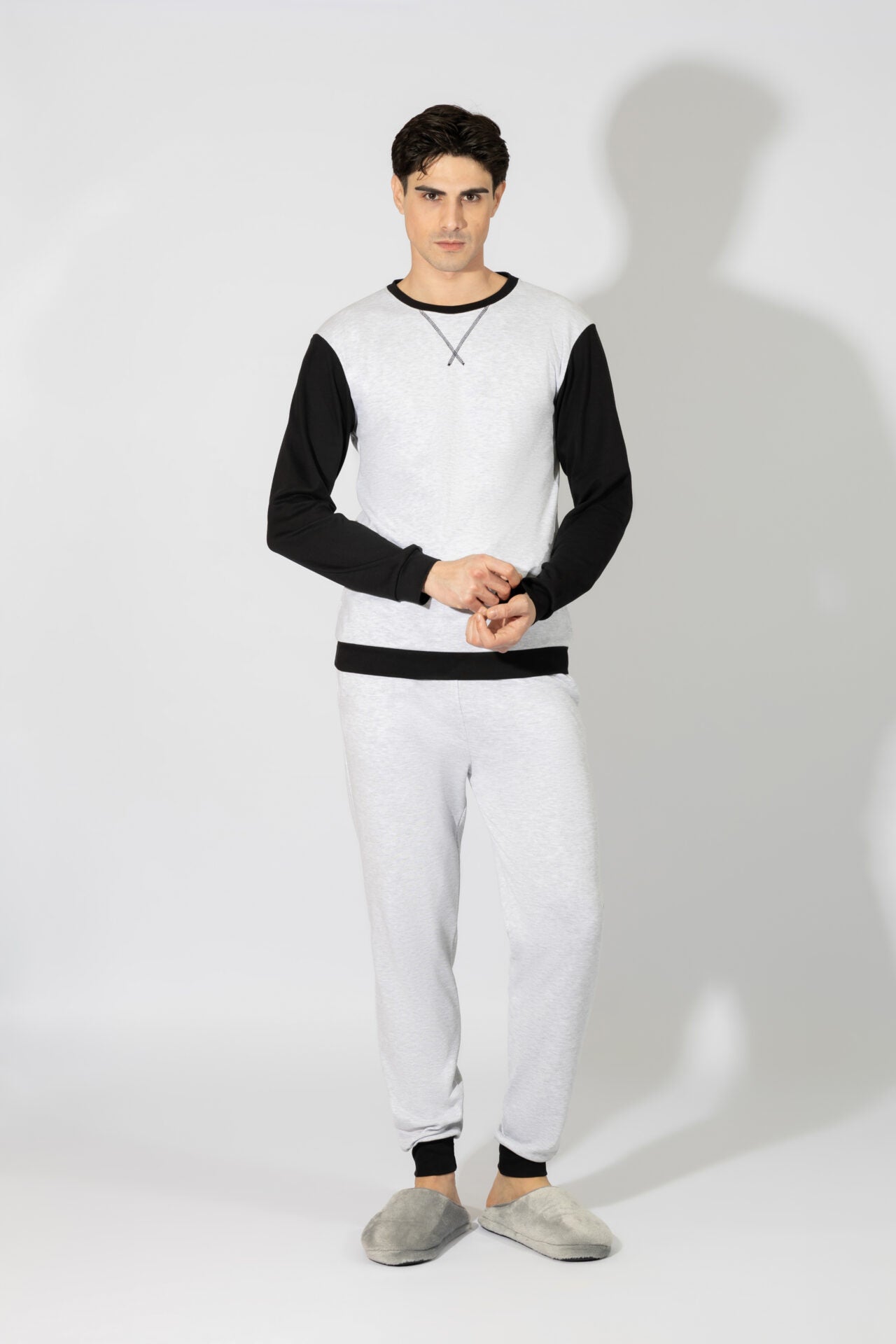 Harmony - Ανδρική Πιτζάμα Δίχρωμη Με Λάστιχο Στο Παντελόνι Cotton  Grey Mel/Black