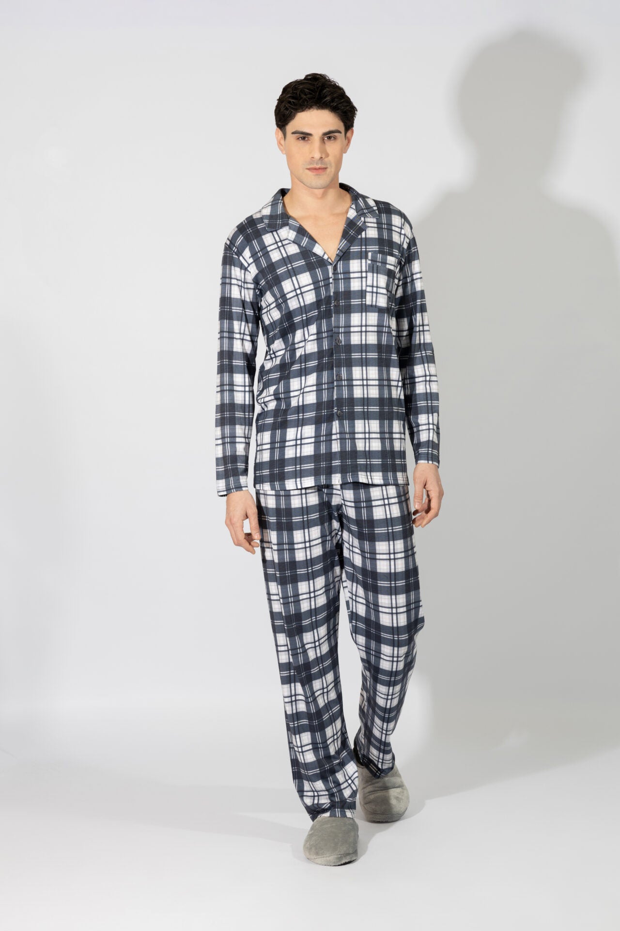 Harmony - Ανδρική Πιτζάμα Σακάκι Καρώ Cotton