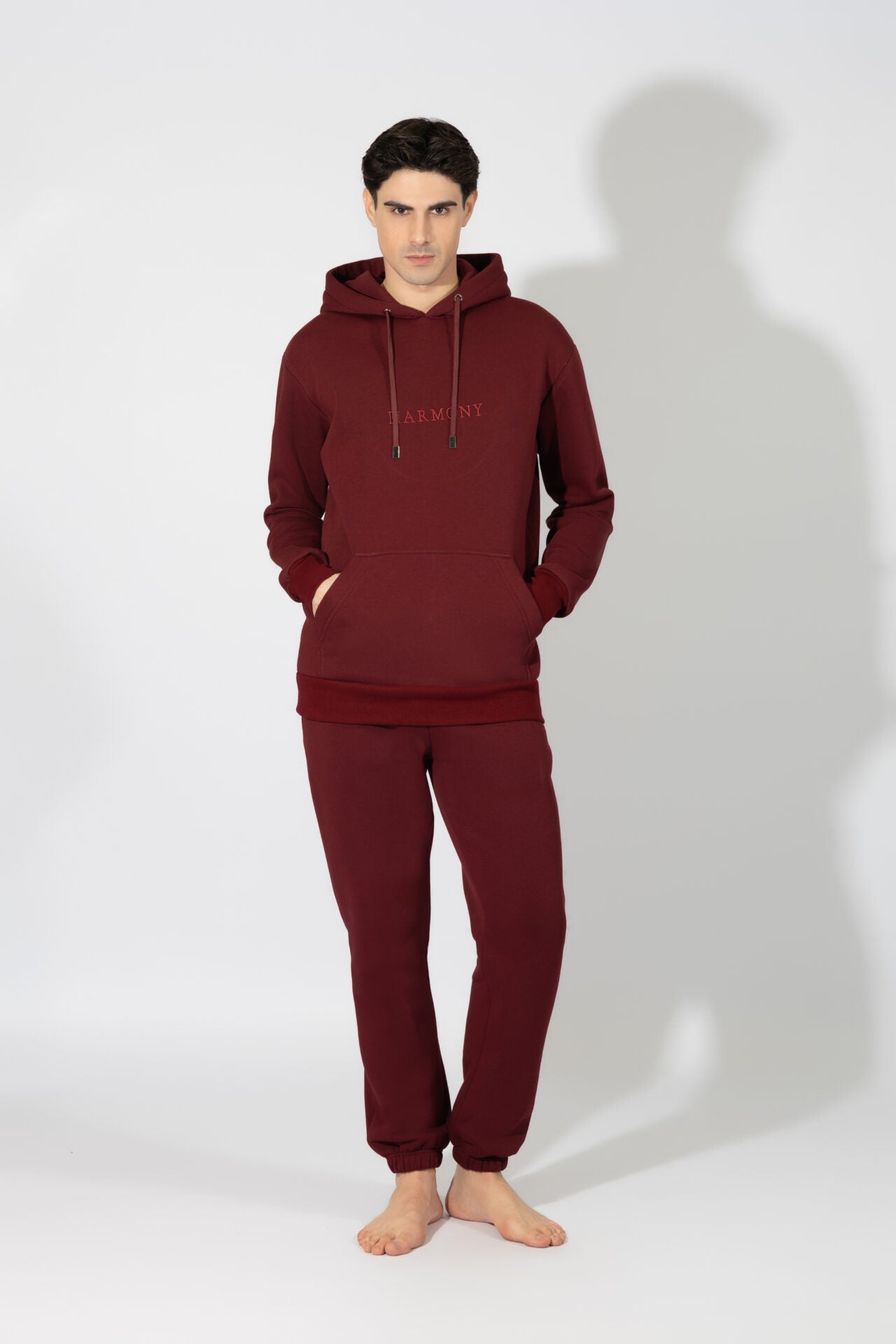 Harmony - Ανδρική Ζακέτα Φούτερ Harmony Με Κουκούλα  Bordeaux