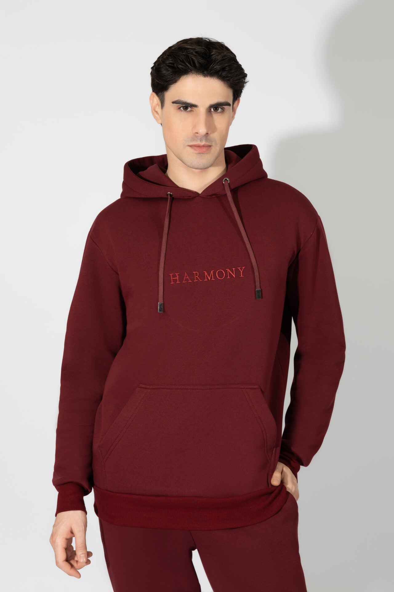 Harmony - Ανδρική Ζακέτα Φούτερ Harmony Με Κουκούλα  Bordeaux