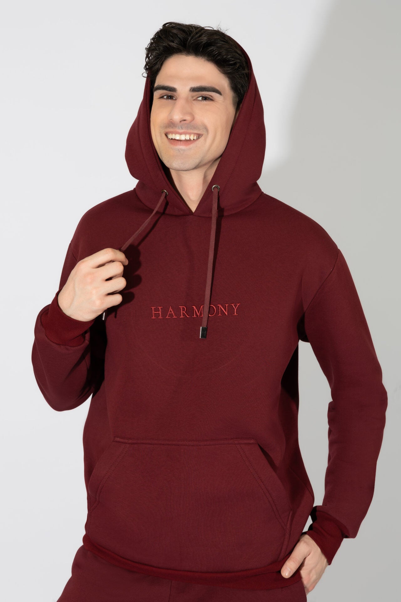 Harmony - Ανδρική Ζακέτα Φούτερ Harmony Με Κουκούλα  Bordeaux