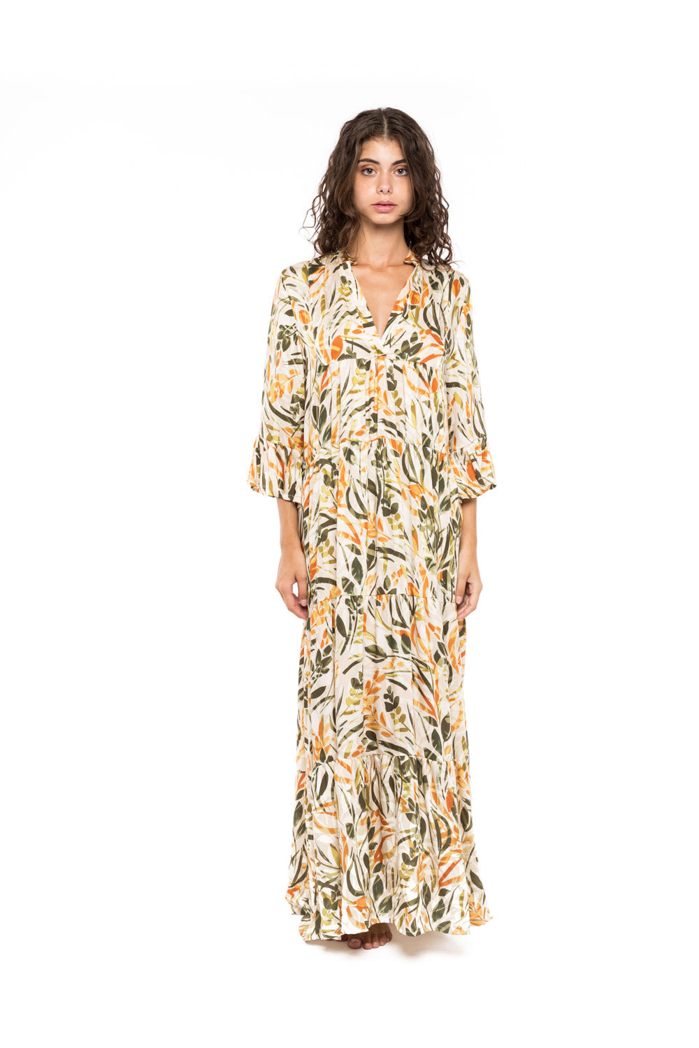 Pink Label - Beachwear Long Pastel Green Leaf