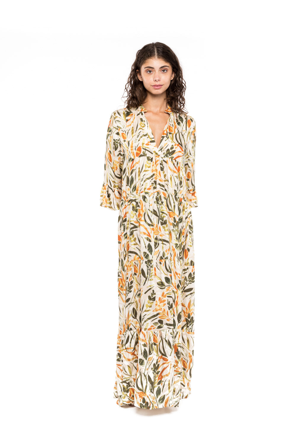 Pink Label - Beachwear Long Pastel Green Leaf