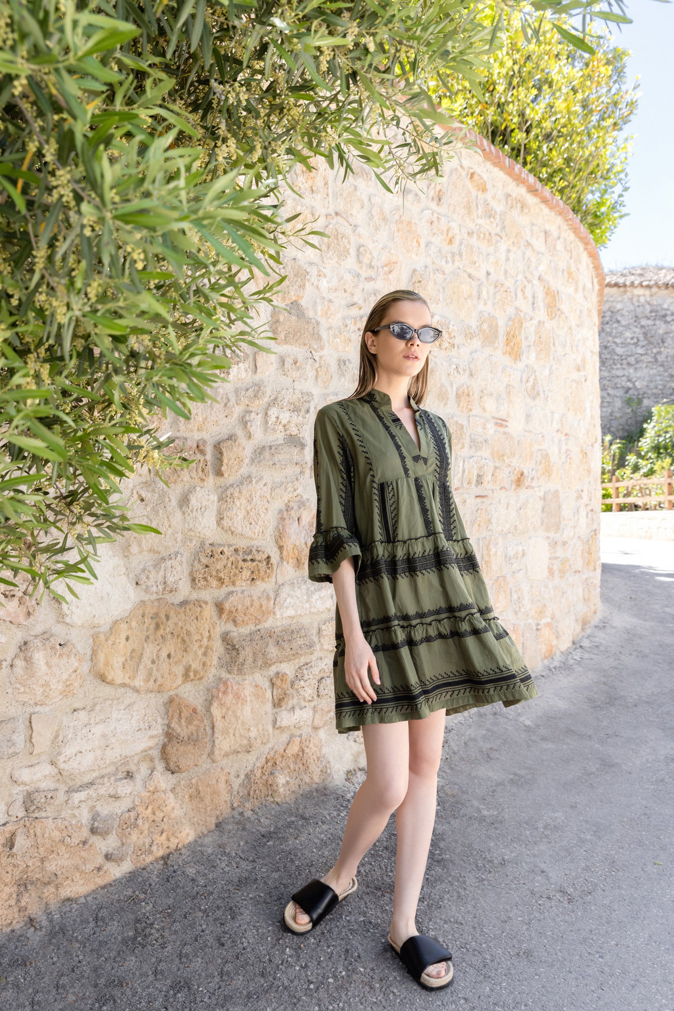 Pink Label - Beachwear Green & Black Embroidery