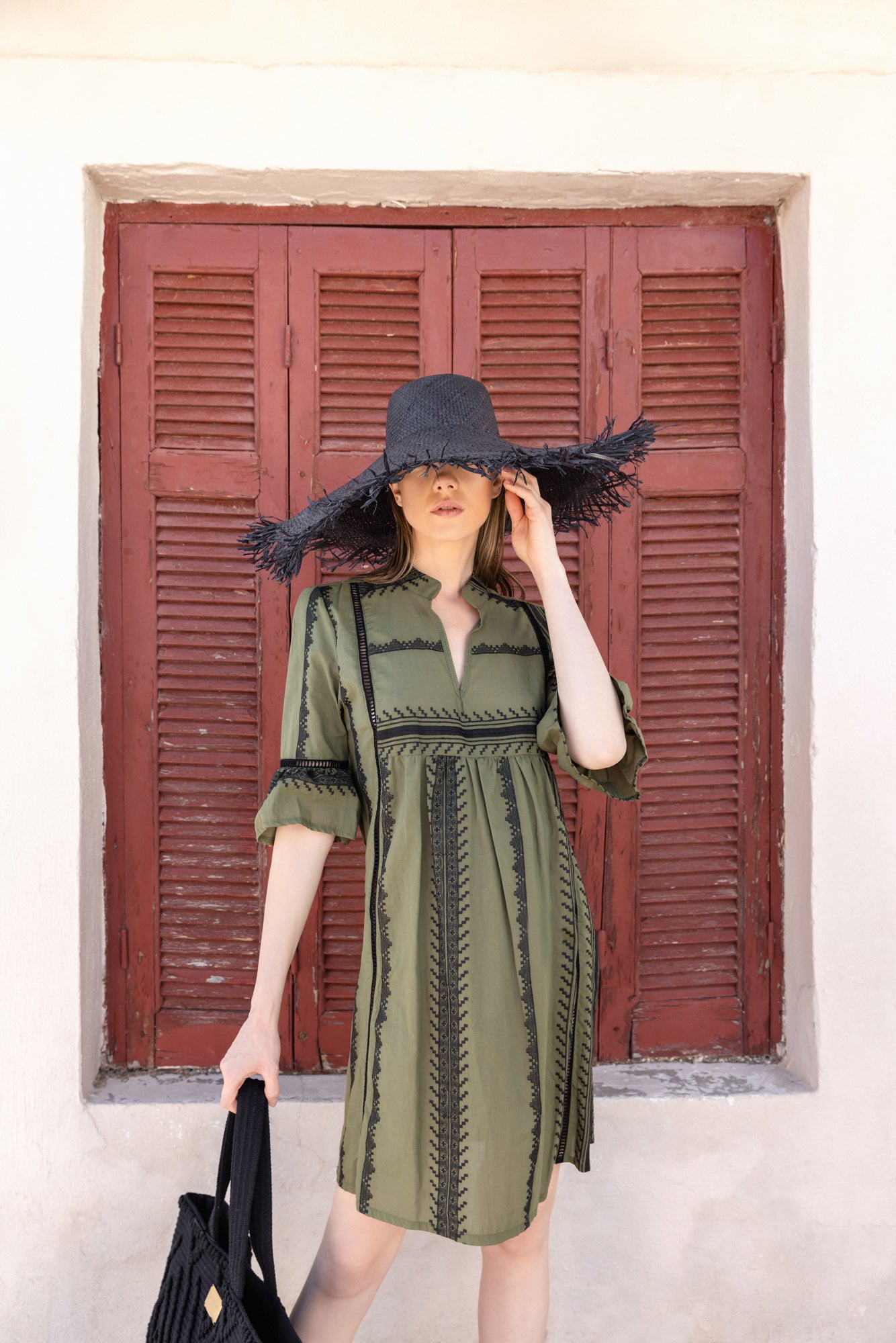 Pink Label - Beachwear Green & Black Embroidery